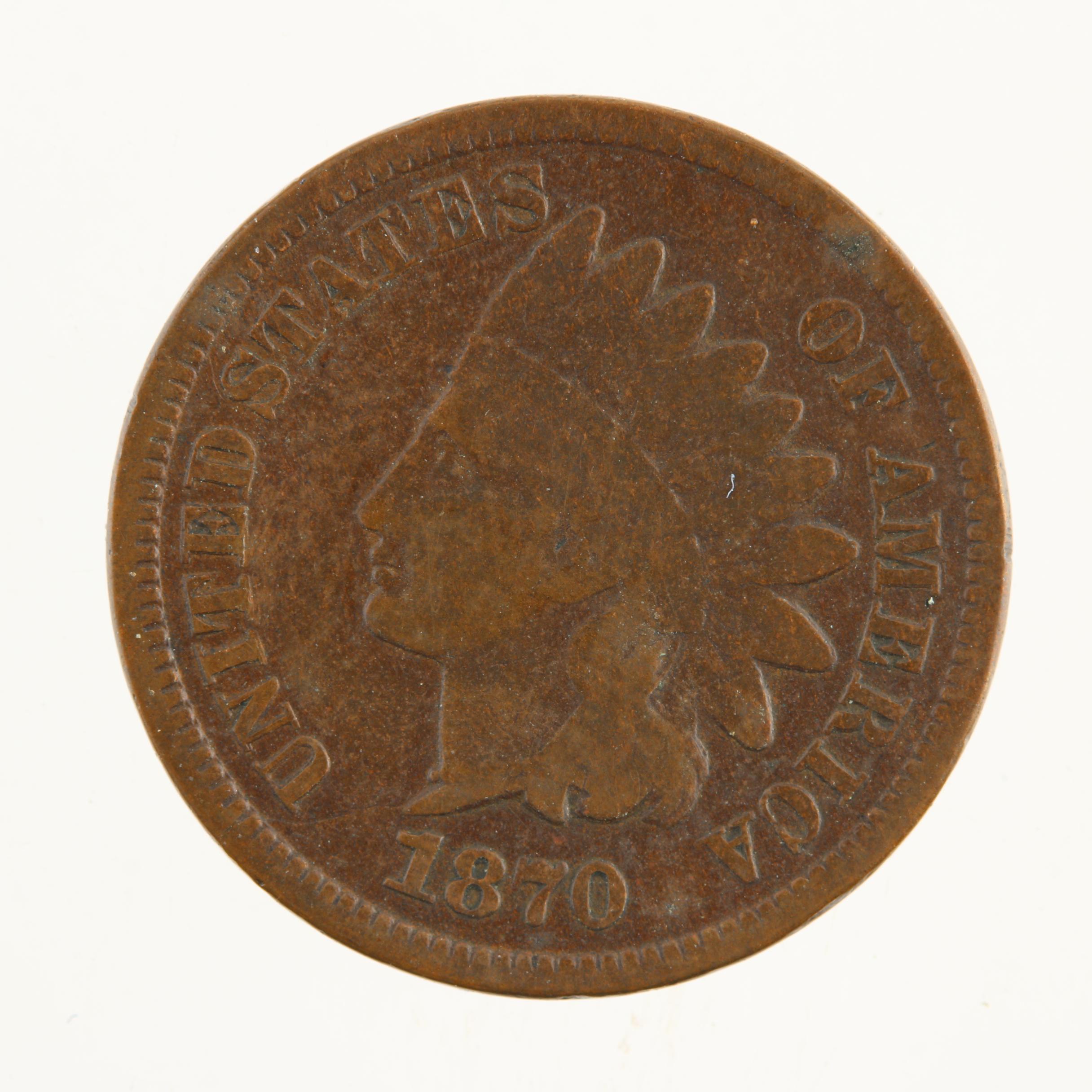 Better Date 1870 Indian Head Cent, Bold "N" Variety