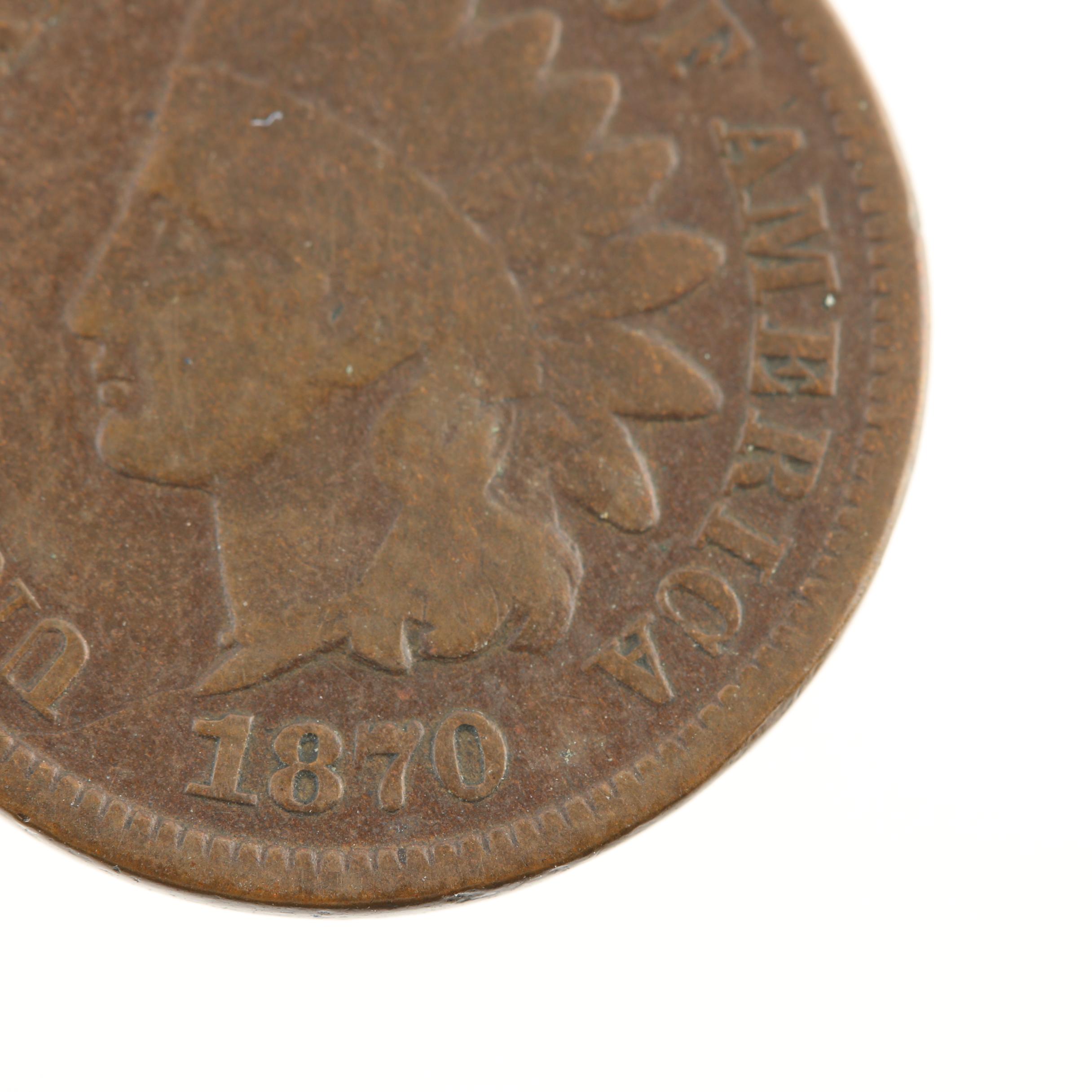 Better Date 1870 Indian Head Cent, Bold "N" Variety