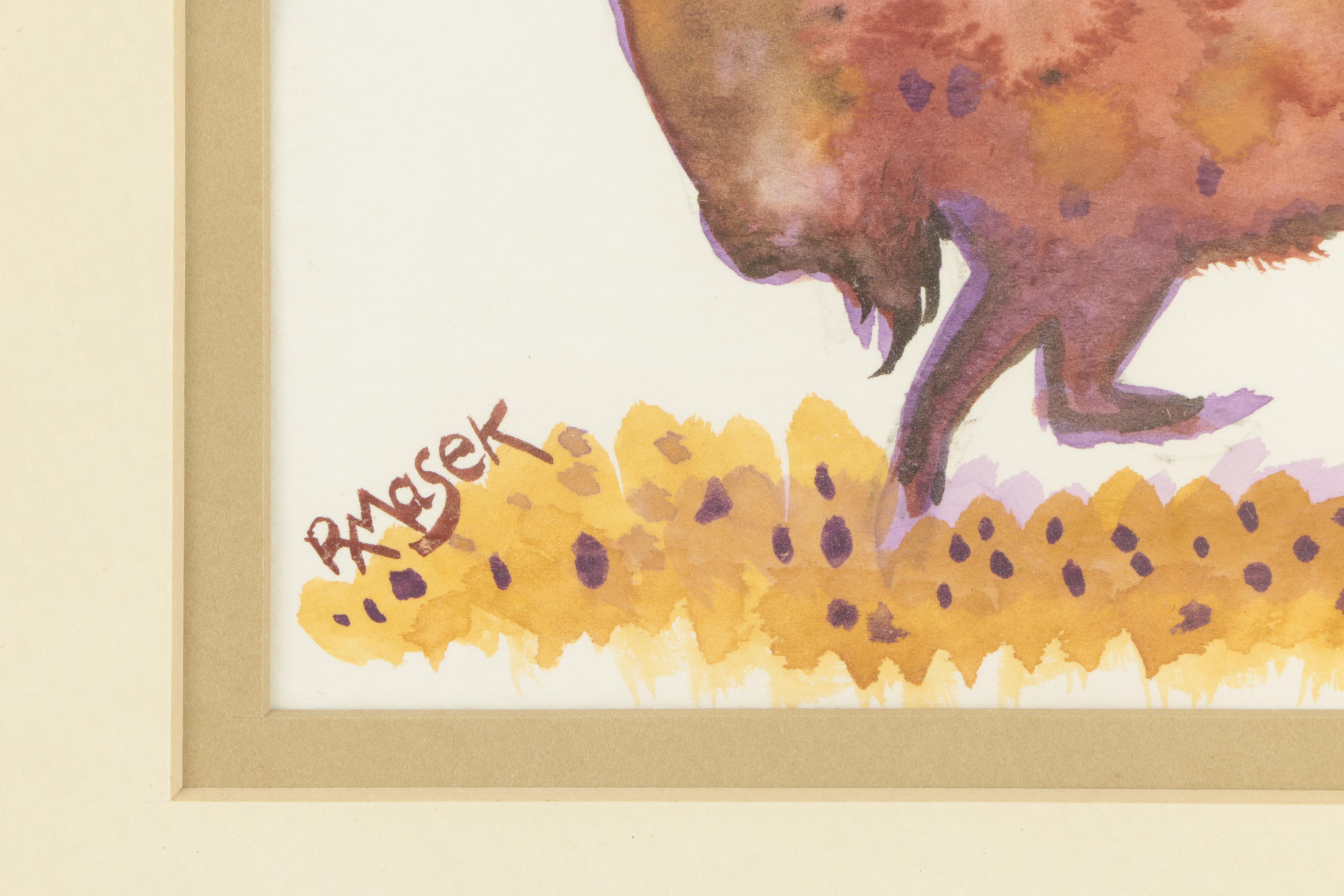 R. Masek Watercolor Painting of a Buffalo