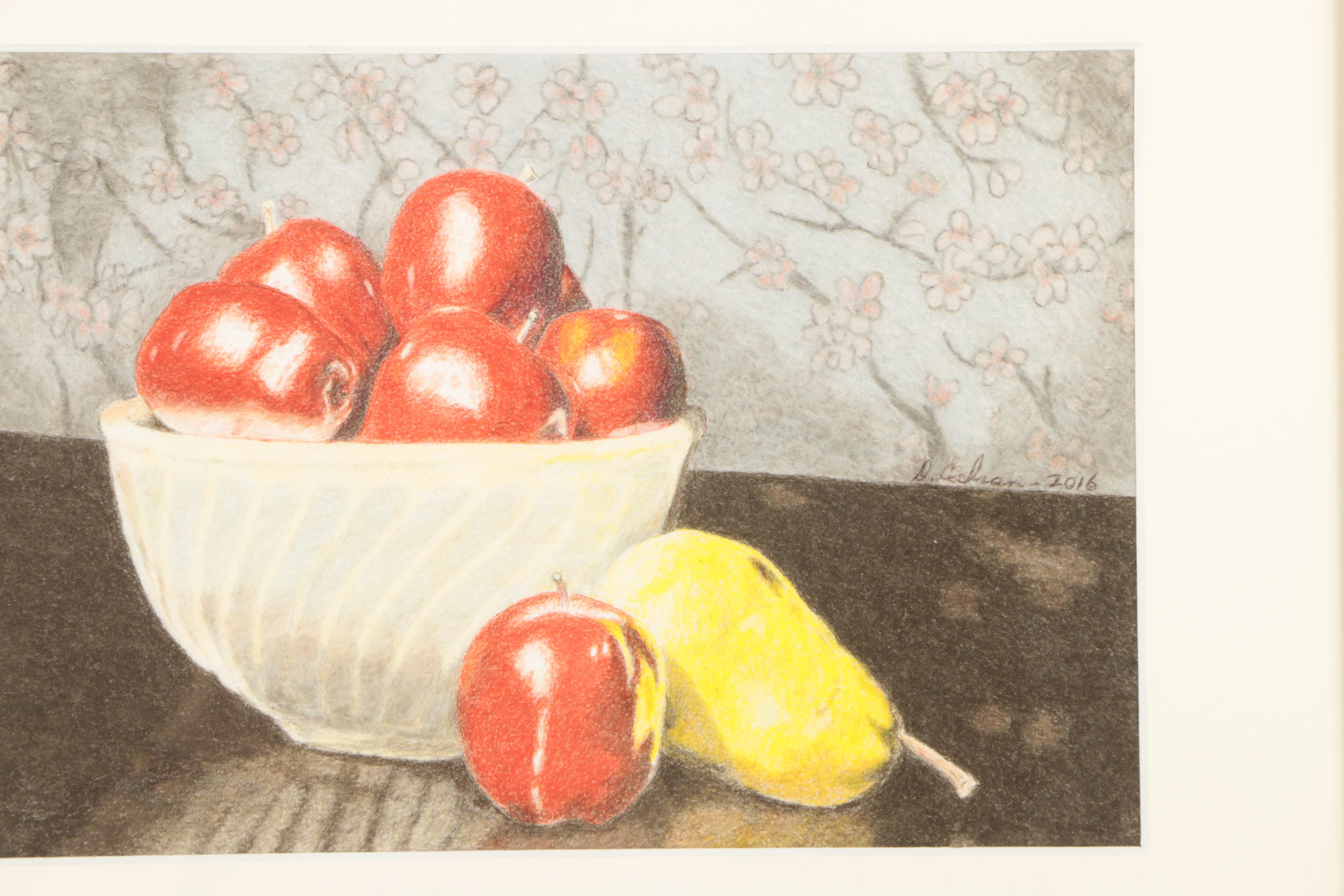 David Cochran Colored Pencil Drawing "Still Life with Apples and Pear"
