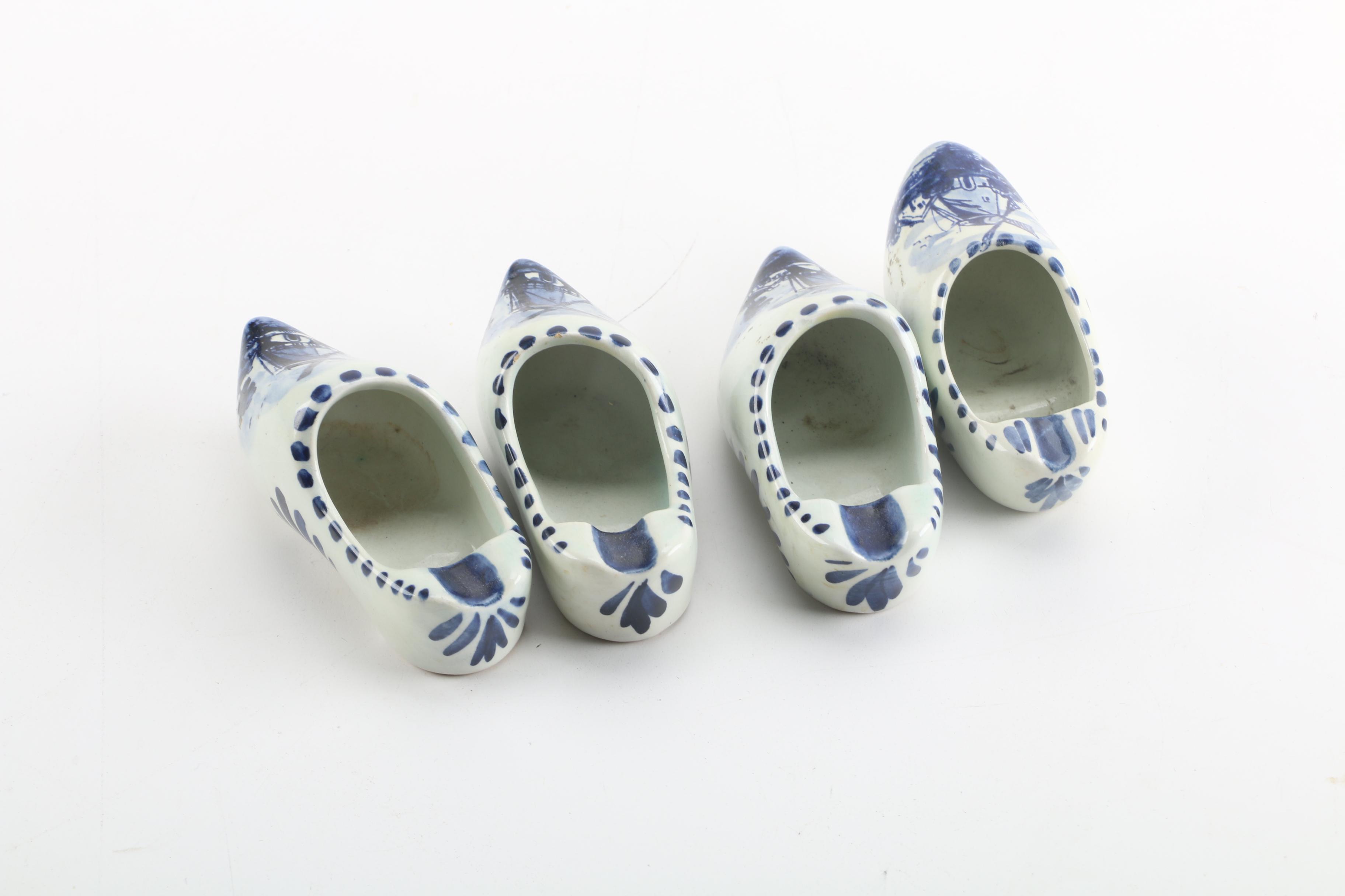 Delft Holland Blue and White Porcelain Clog Ashtrays