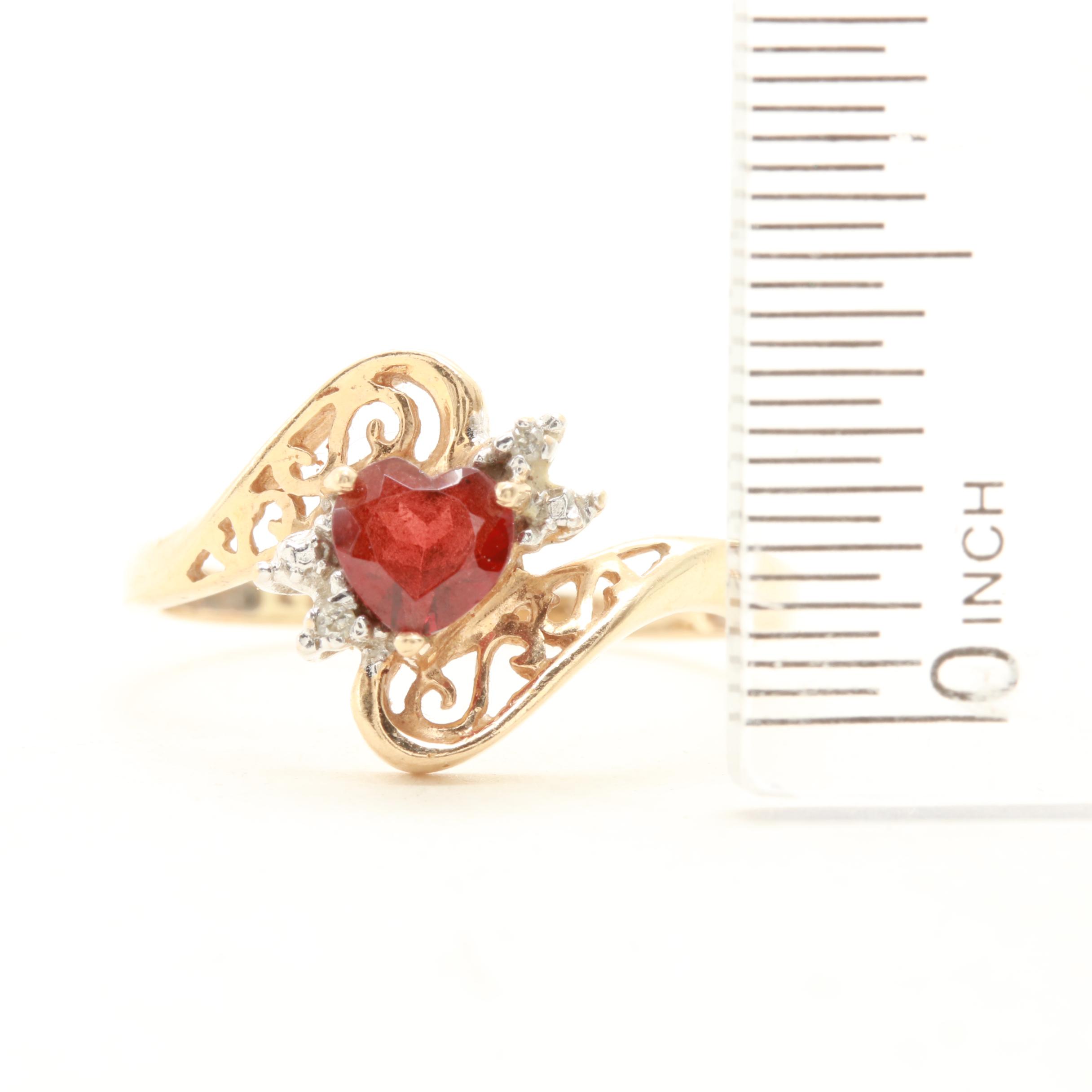 10K Yellow Gold Amethyst, Garnet and Diamond Rings