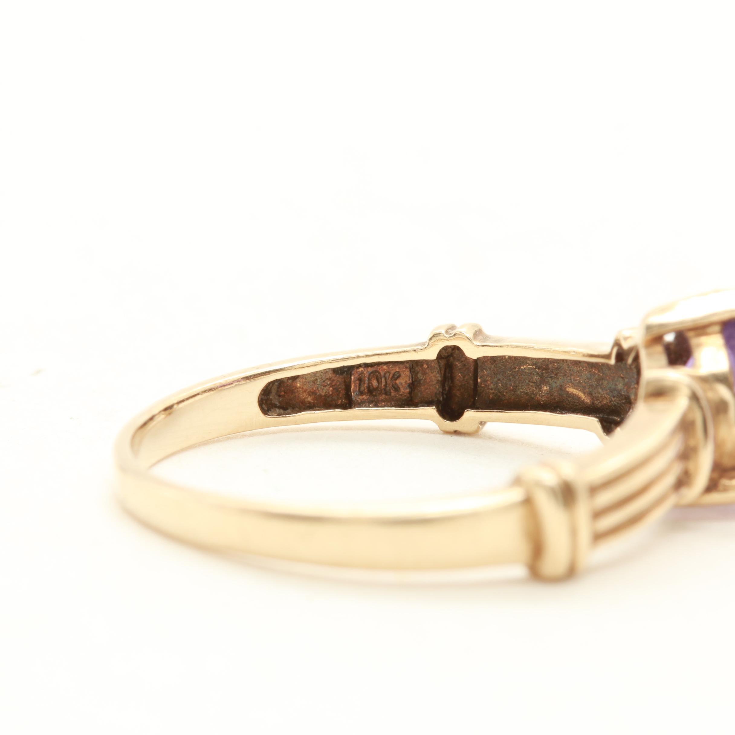 10K Yellow Gold Amethyst, Garnet and Diamond Rings