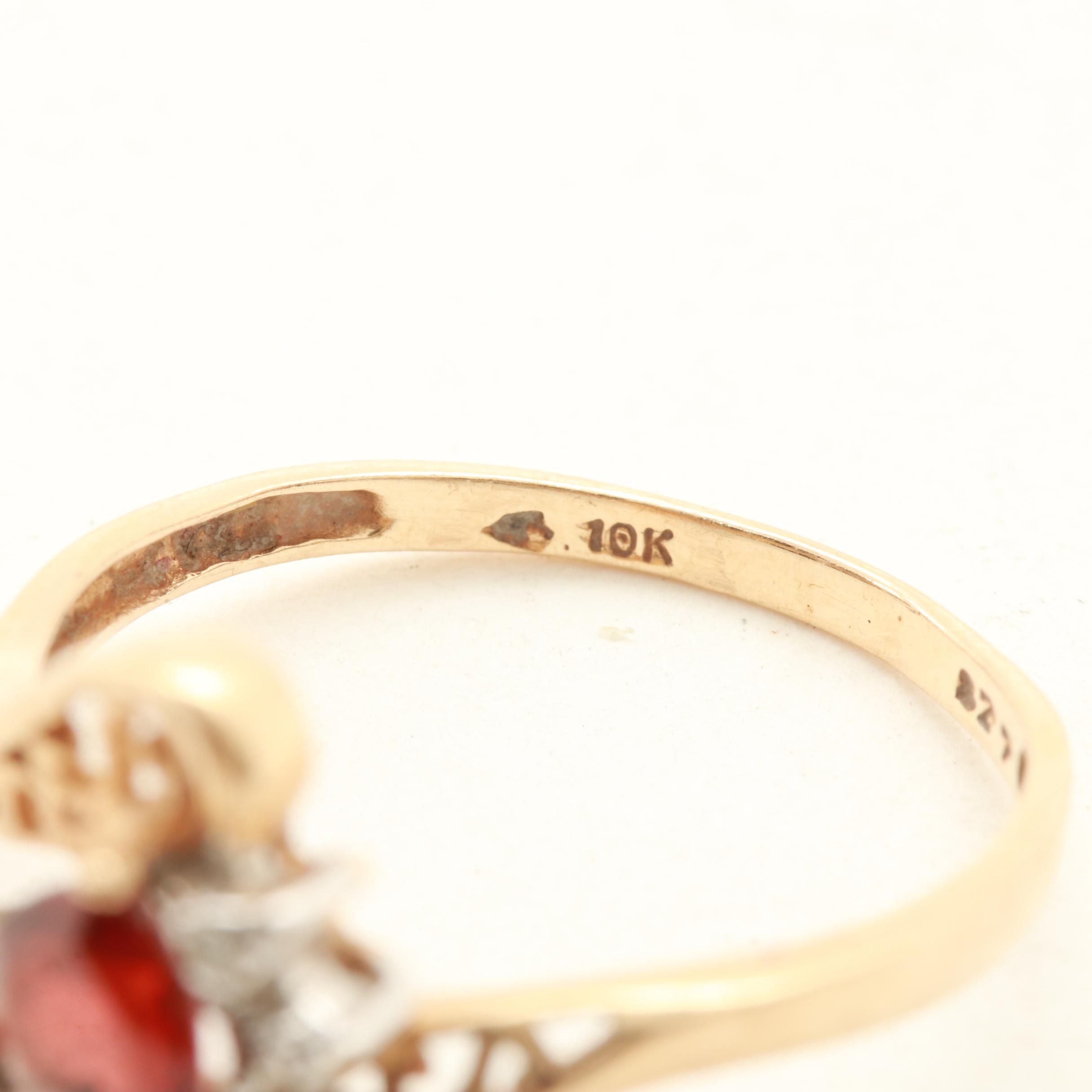 10K Yellow Gold Amethyst, Garnet and Diamond Rings