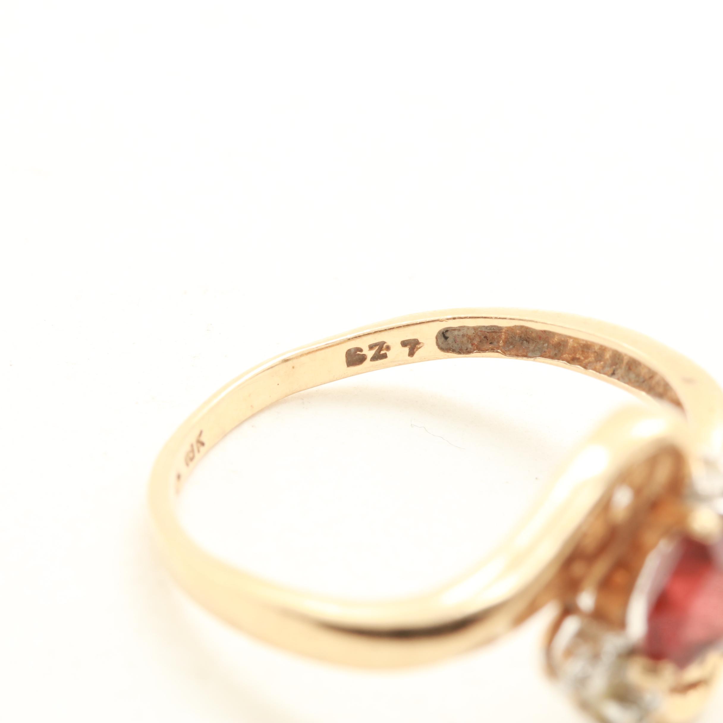 10K Yellow Gold Amethyst, Garnet and Diamond Rings