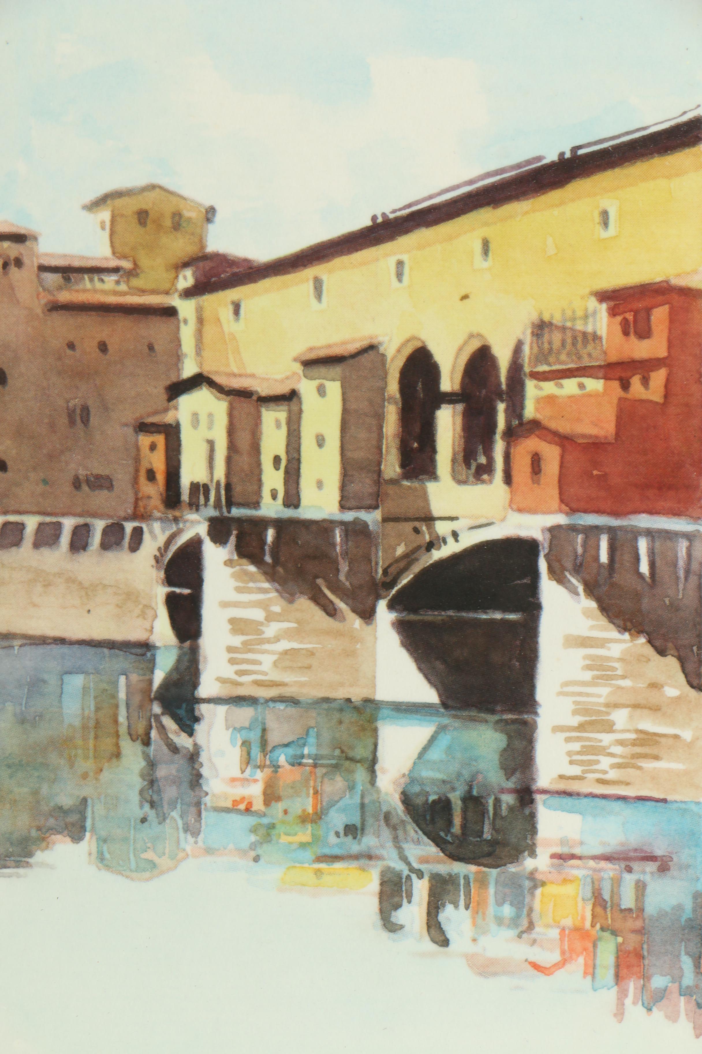 Colombo Watercolor Embellished Offset Lithograph