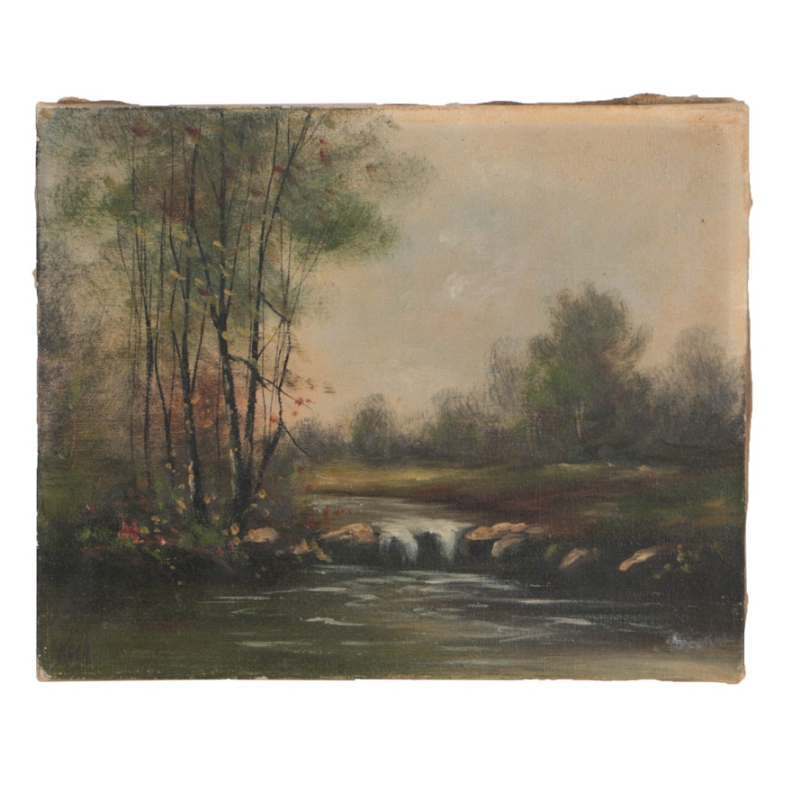 Koch Small-Scale Oil Painting on Canvas Creek Landscape