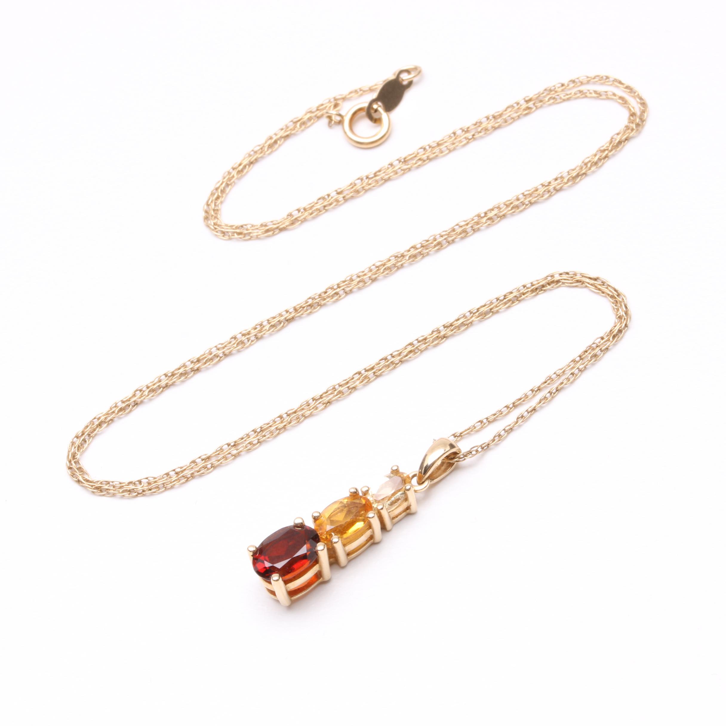 14K Yellow Gold Citrine and Garnet Necklace