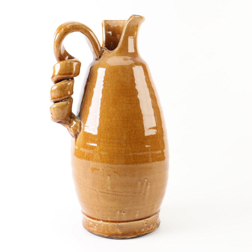 Decorative Ceramic Vase with Corkscrew Handle