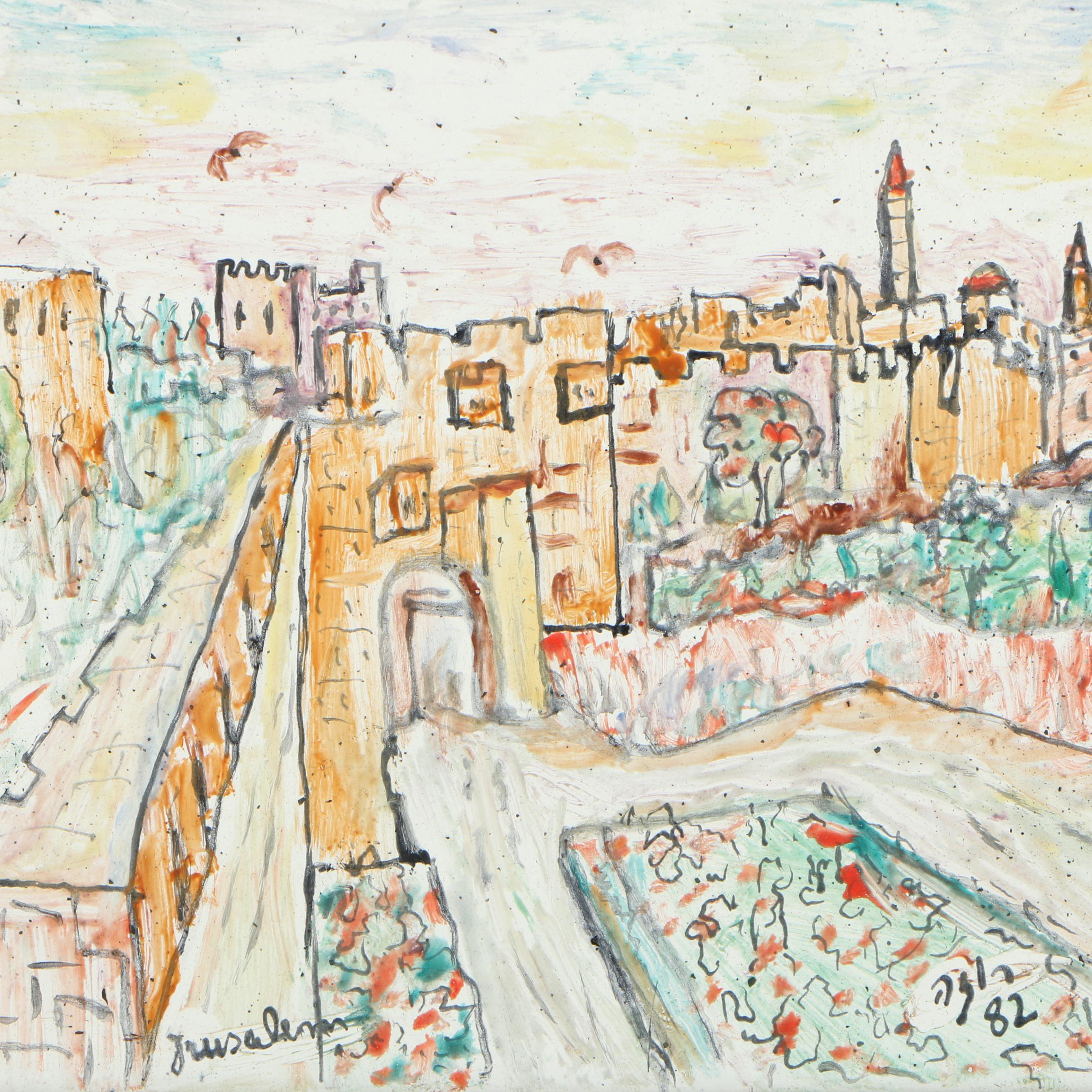 Acrylic Painted Metal Tile "Jerusalem"