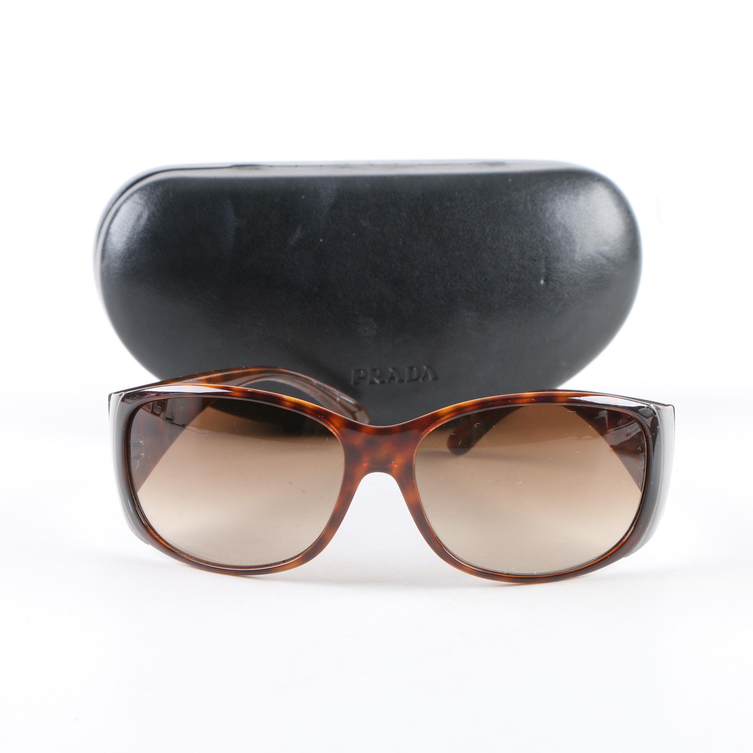 Prada Tortoiseshell Style Sunglasses with Case