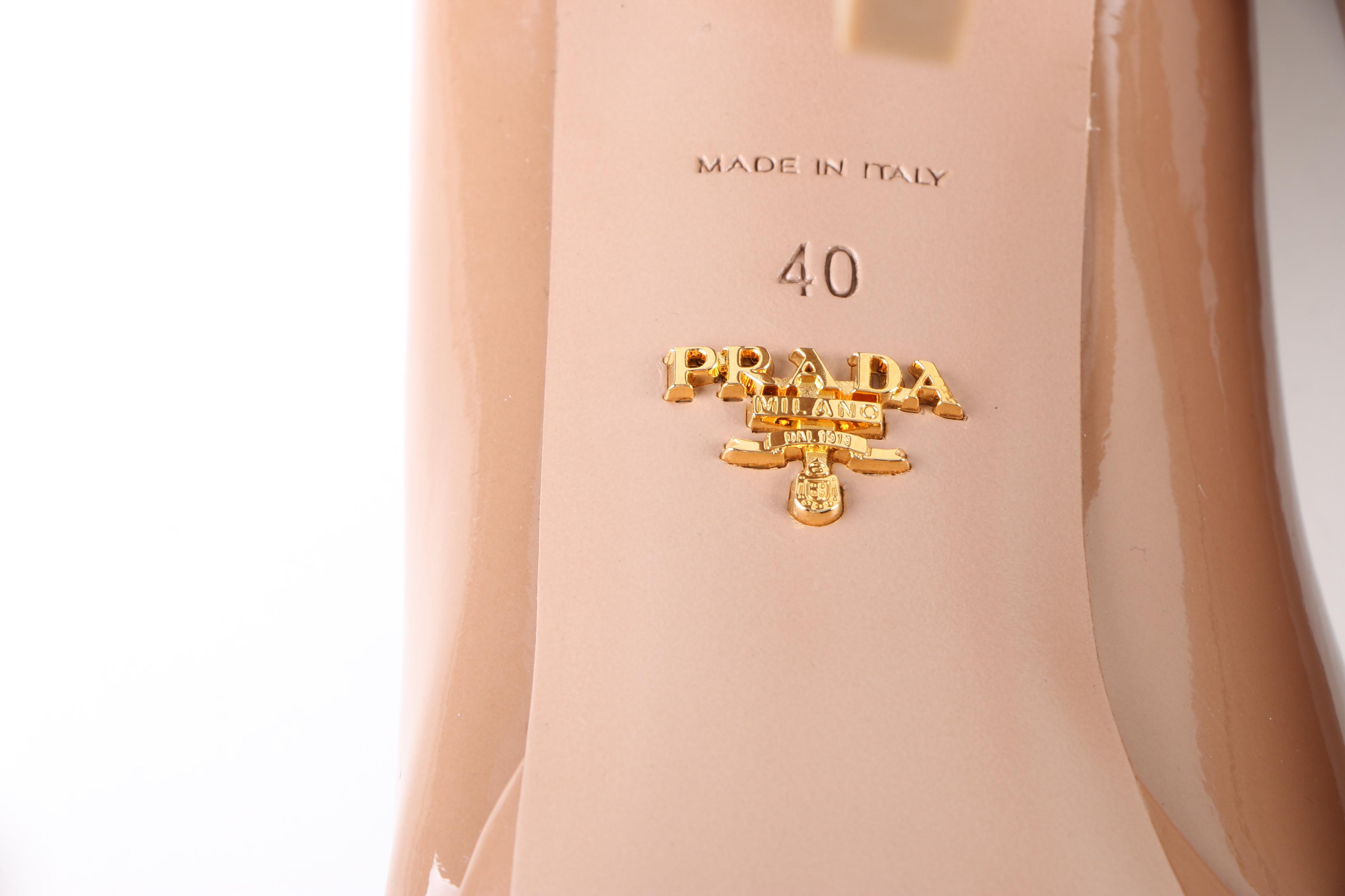 Prada Taupe Patent Leather Platform Pumps