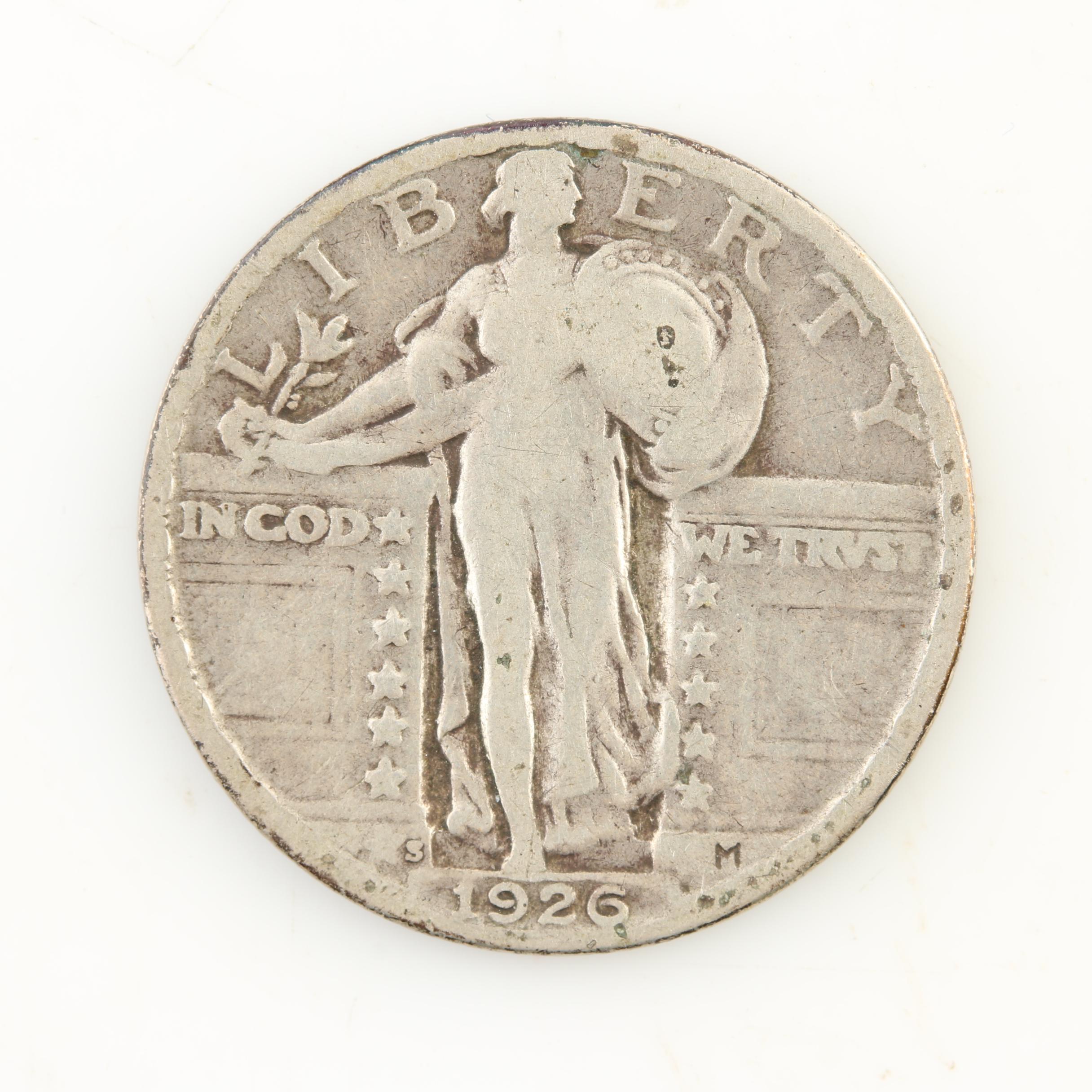 Five Standing Liberty Silver Quarters from the Mid-1920s
