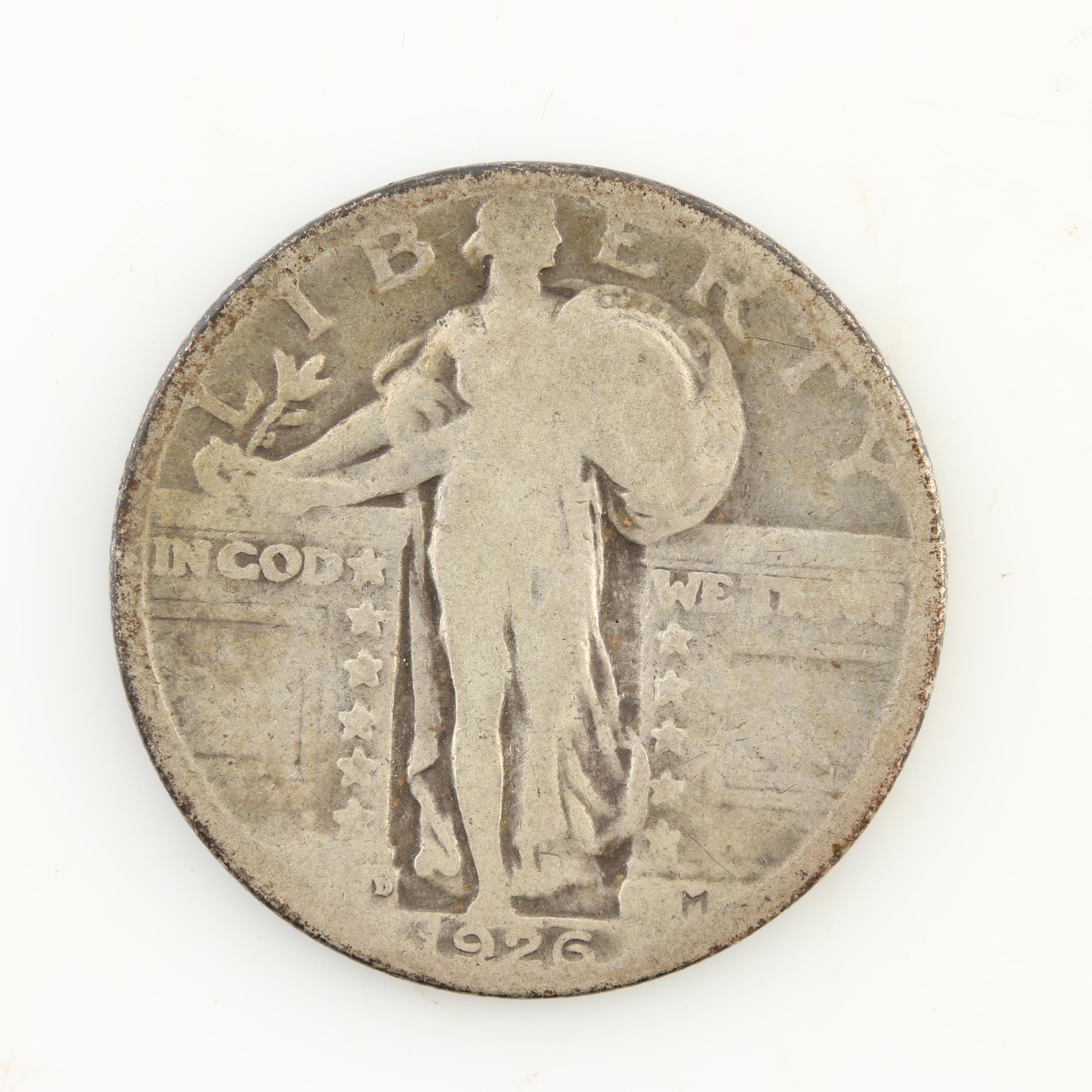 Five Standing Liberty Silver Quarters from the Mid-1920s
