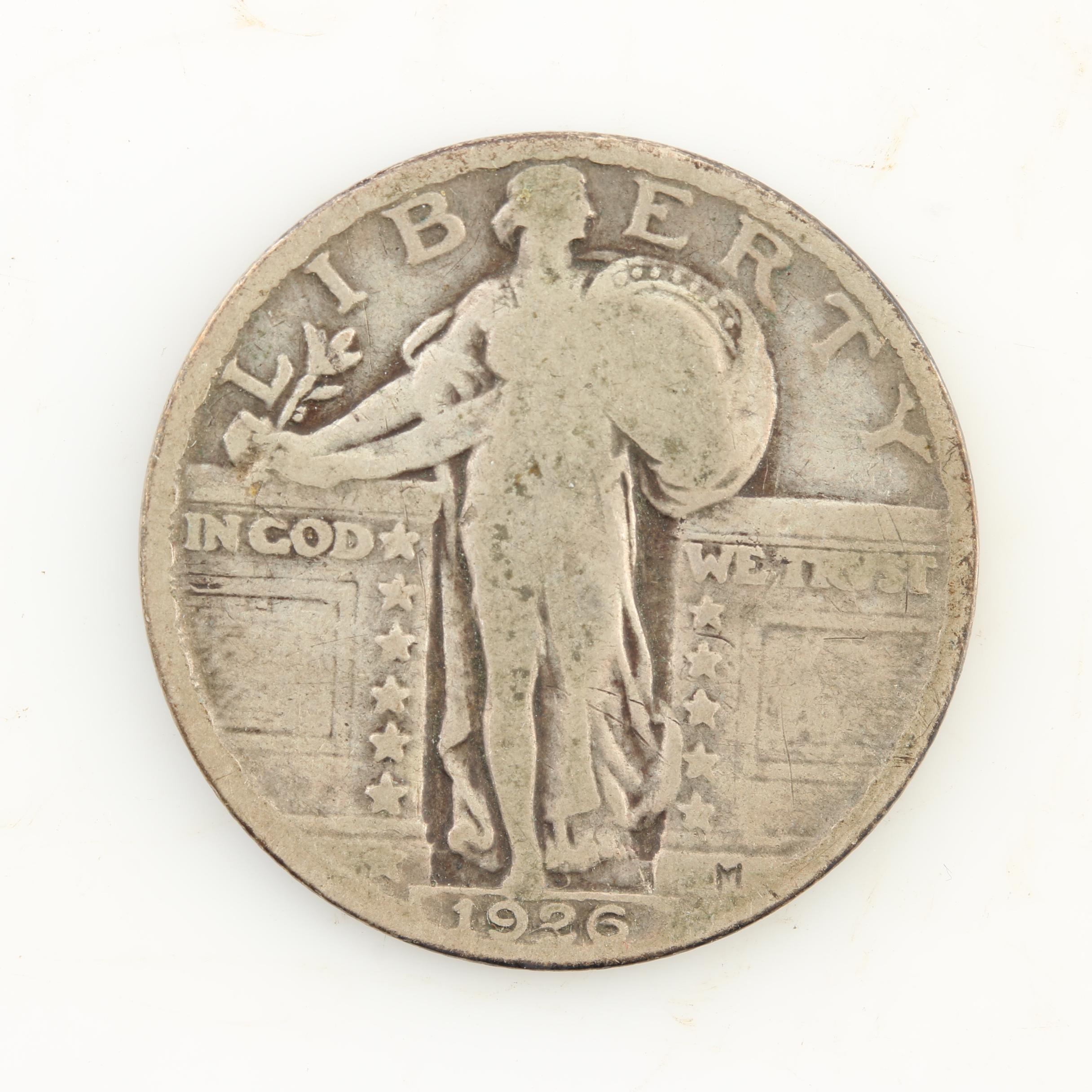 Five Standing Liberty Silver Quarters from the Mid-1920s