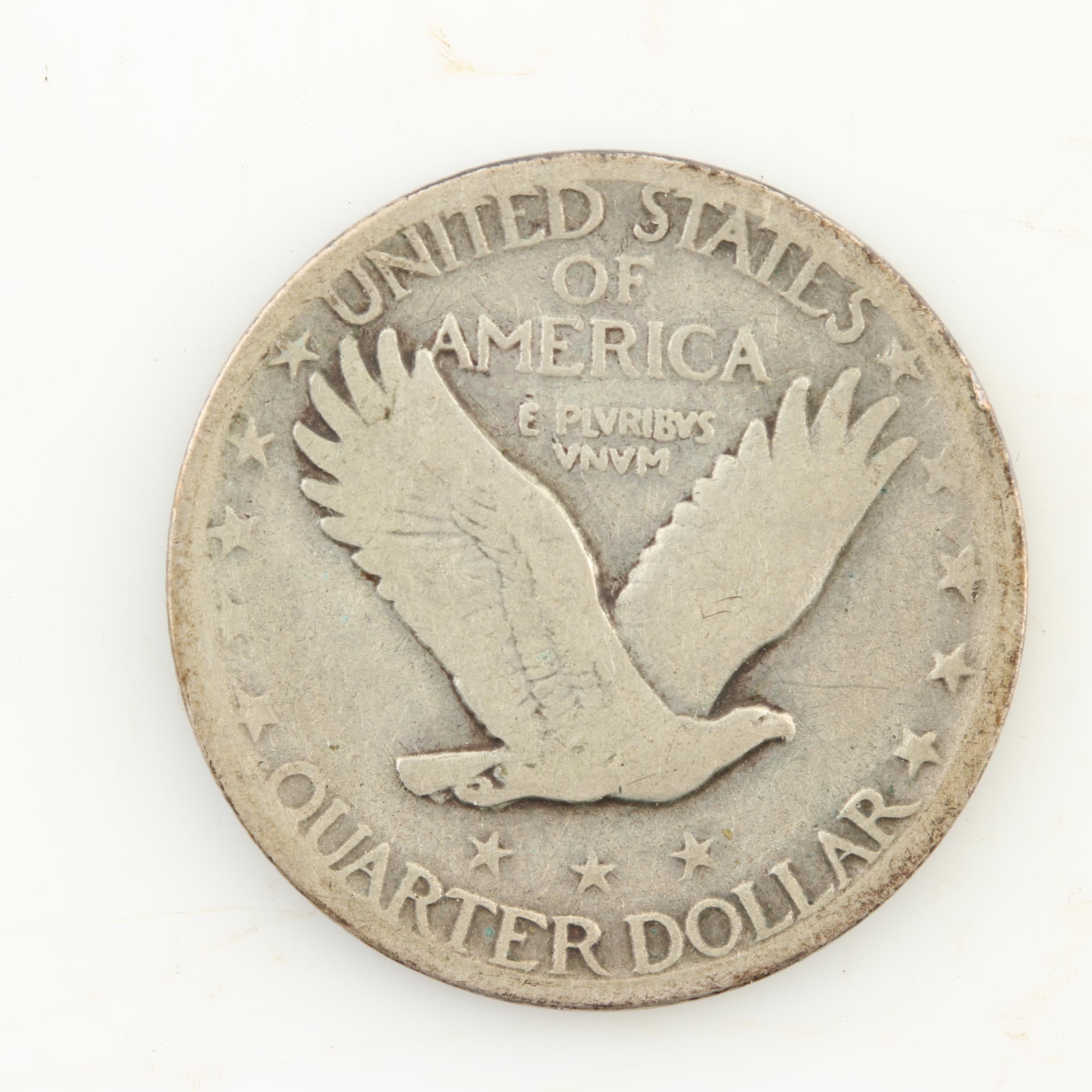 Five Standing Liberty Silver Quarters from the Mid-1920s