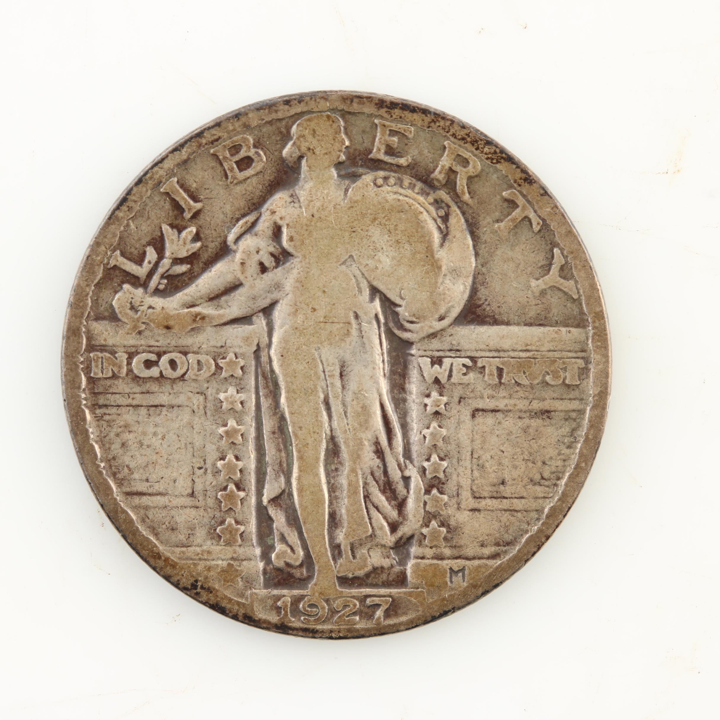 Five Standing Liberty Silver Quarters from the Mid-1920s