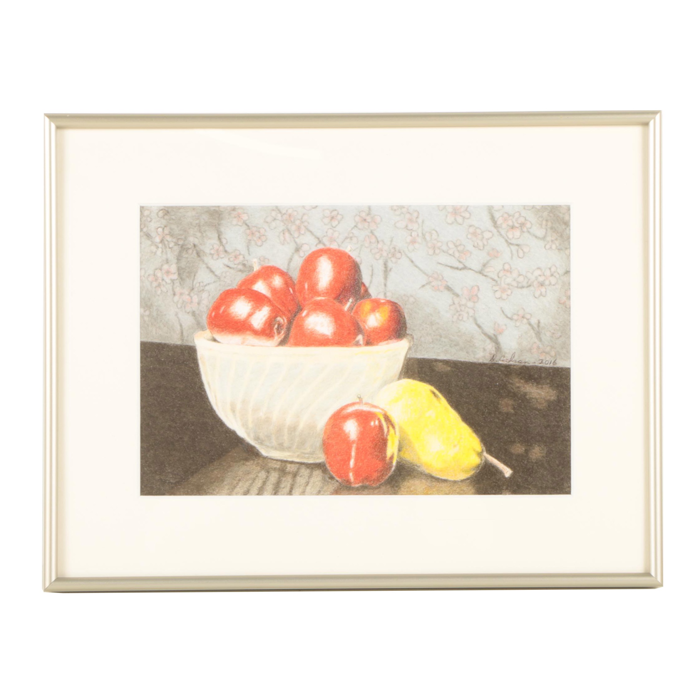 David Cochran Colored Pencil Drawing "Still Life with Apples and Pear"