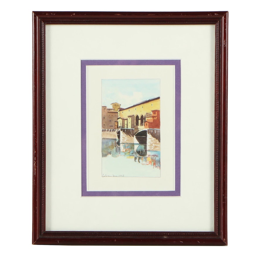 Colombo Watercolor Embellished Offset Lithograph