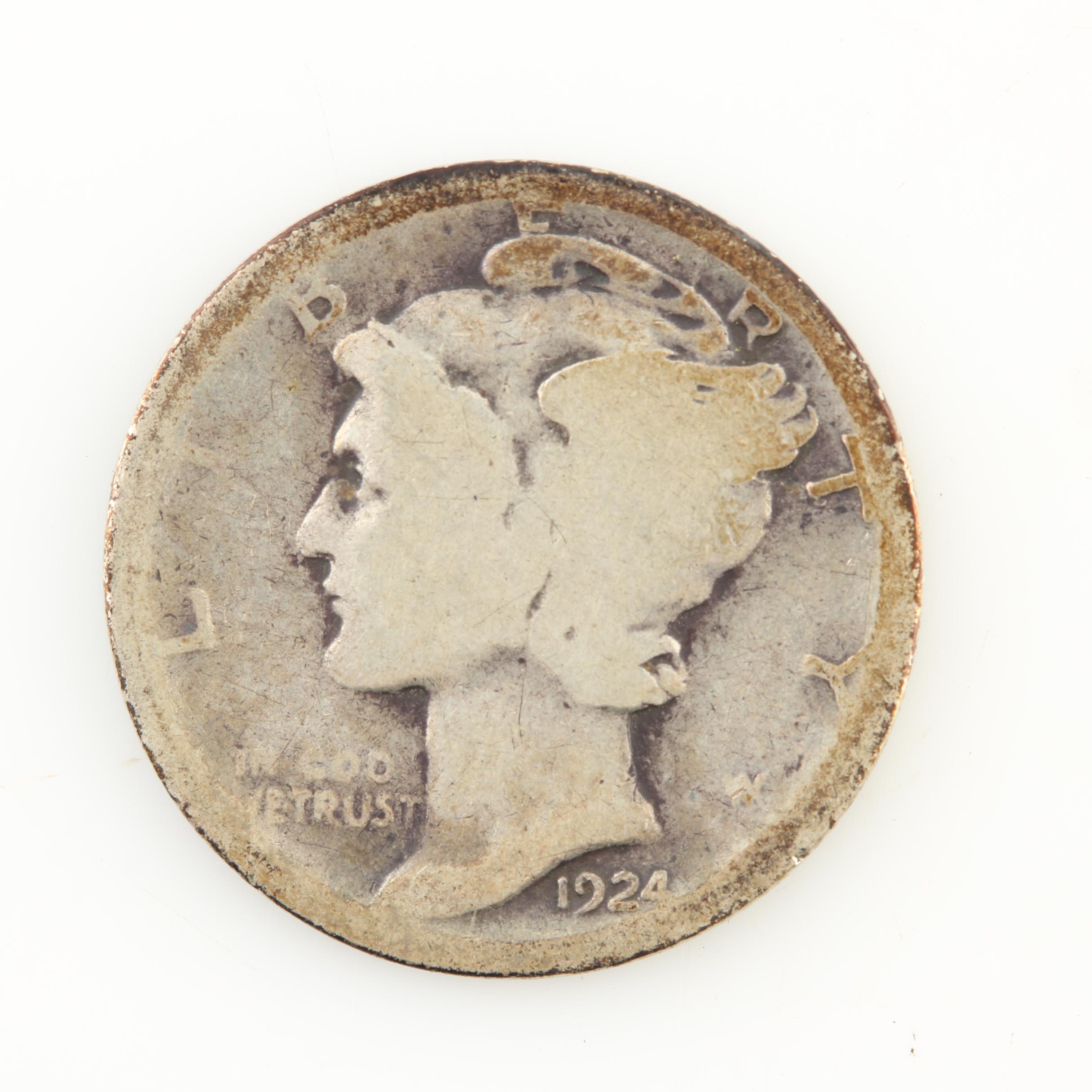 Ten Mercury Silver Dimes from the Mid-1920s