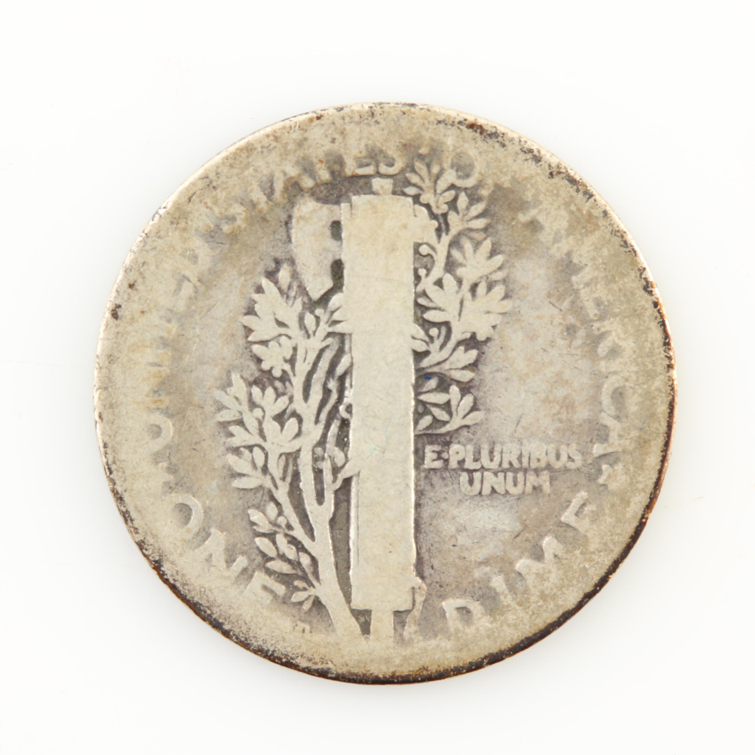 Ten Mercury Silver Dimes from the Mid-1920s