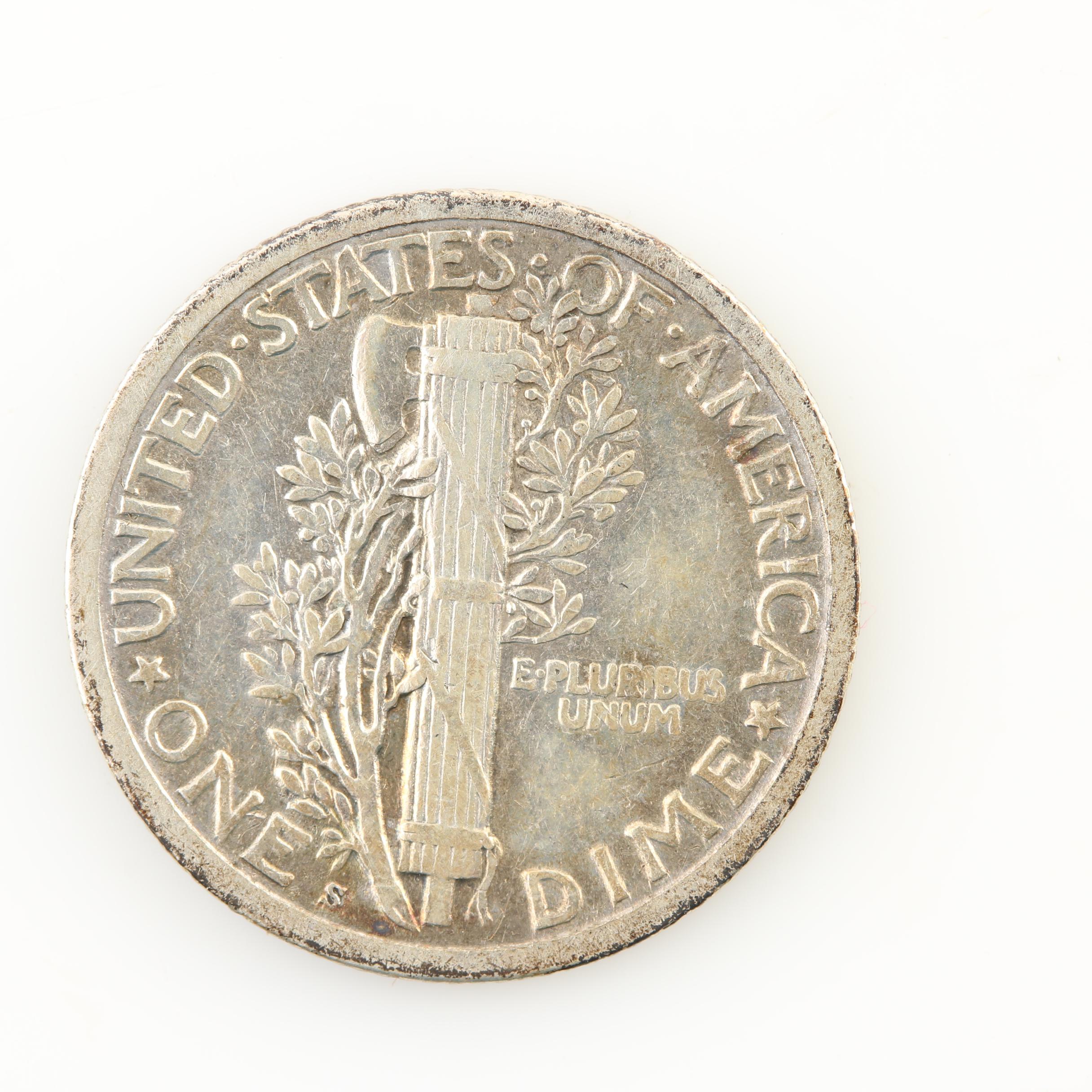 Ten Mercury Silver Dimes from the Mid-1920s