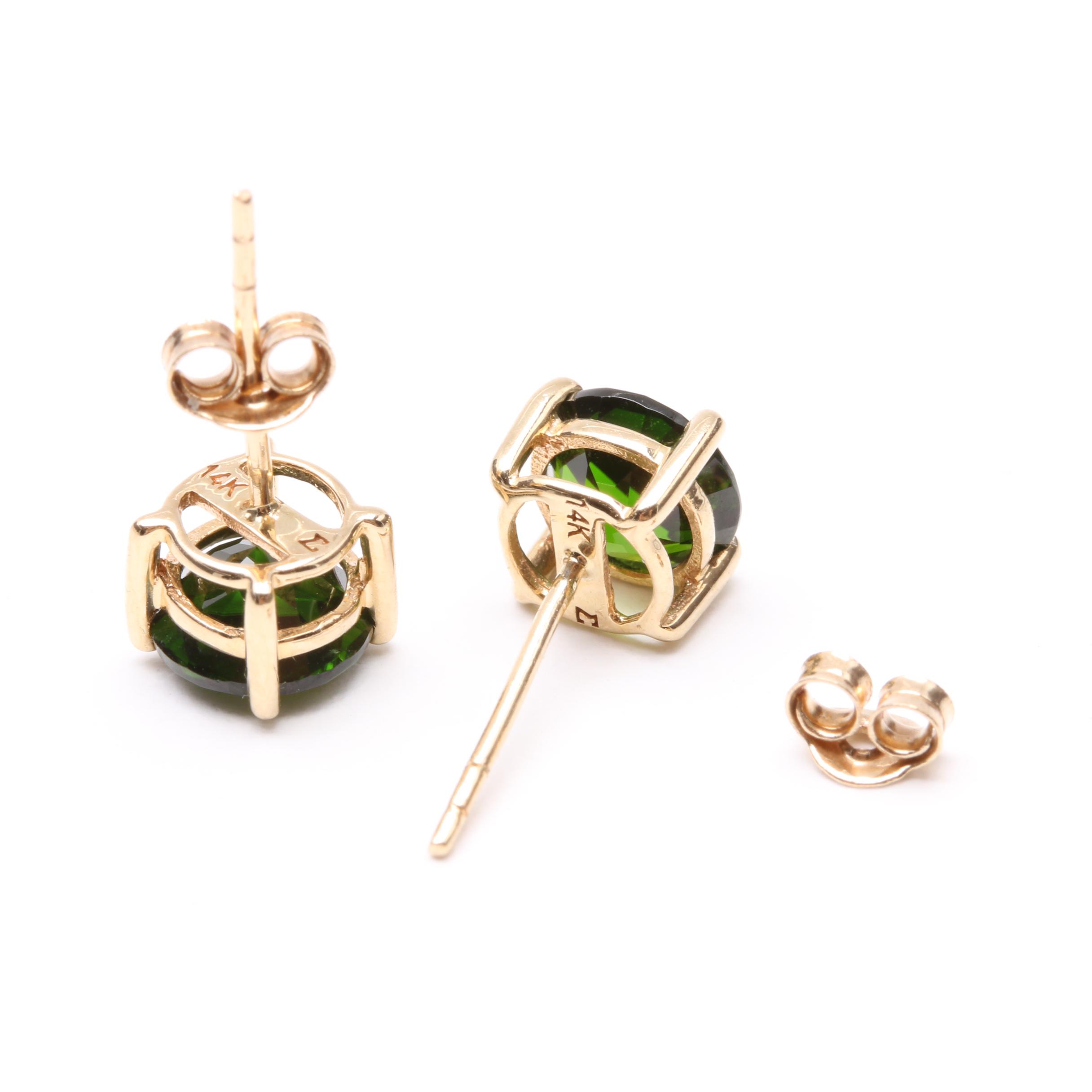 14K Yellow Gold Green Tourmaline Earrings