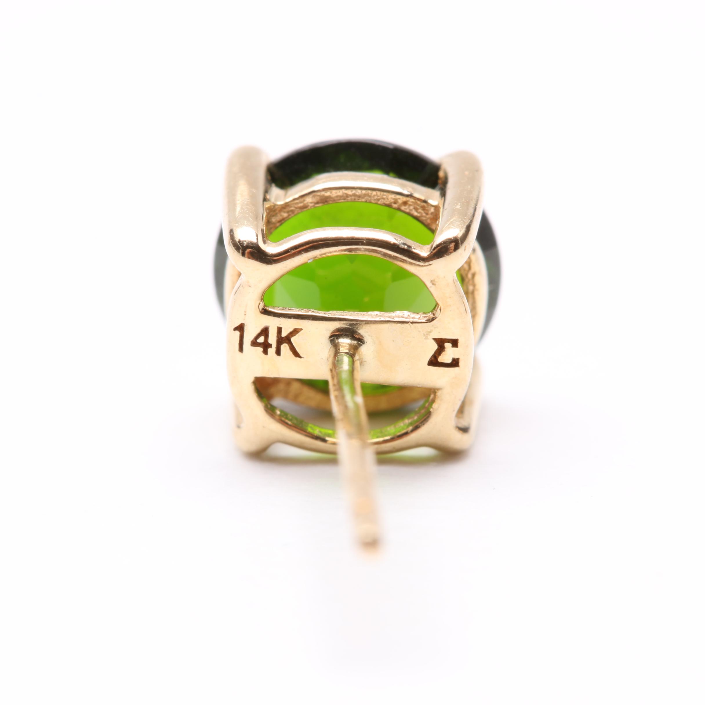 14K Yellow Gold Green Tourmaline Earrings
