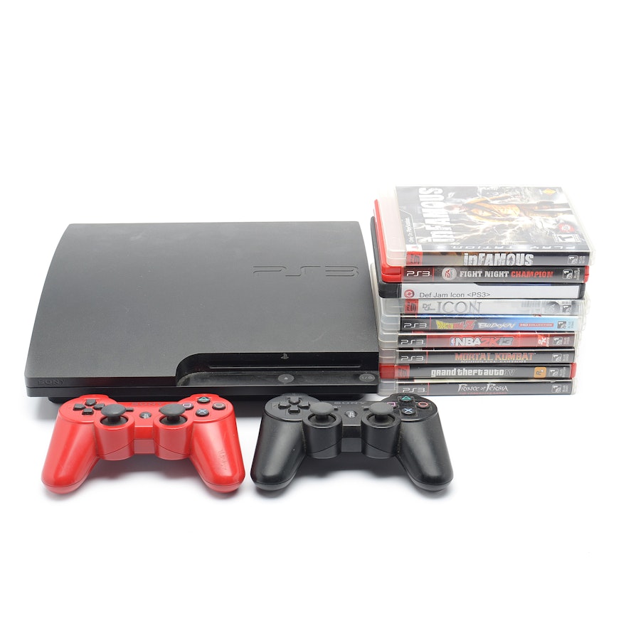 Sony PS3 Slim 320GB CECH-3001B with Controllers and Games