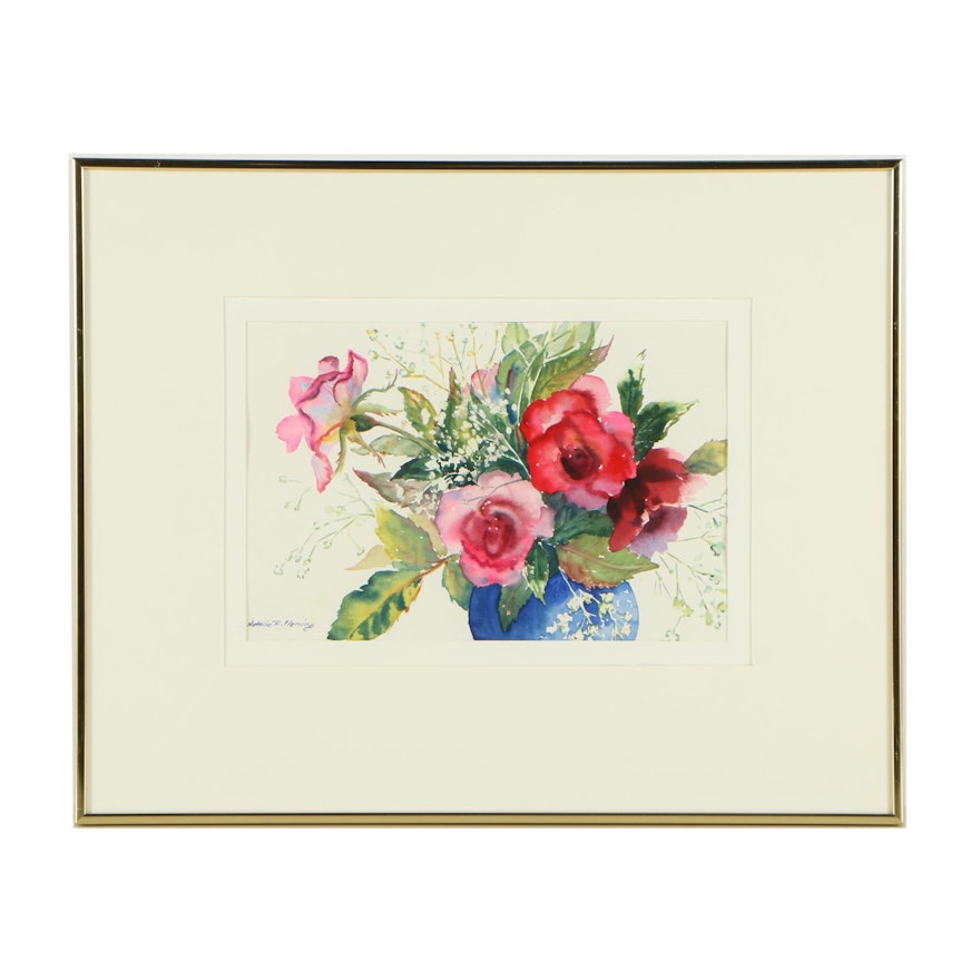 Natalie R. Fleming Watercolor Painting of Roses