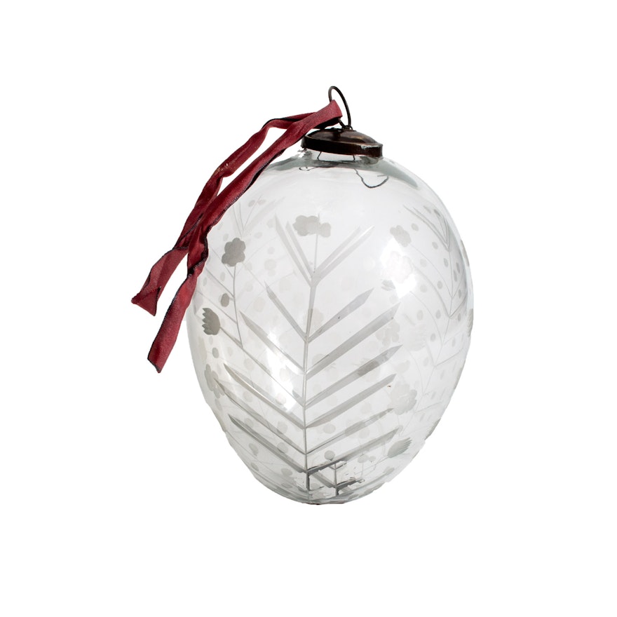 House of France Large Etched Glass Egg Ornament