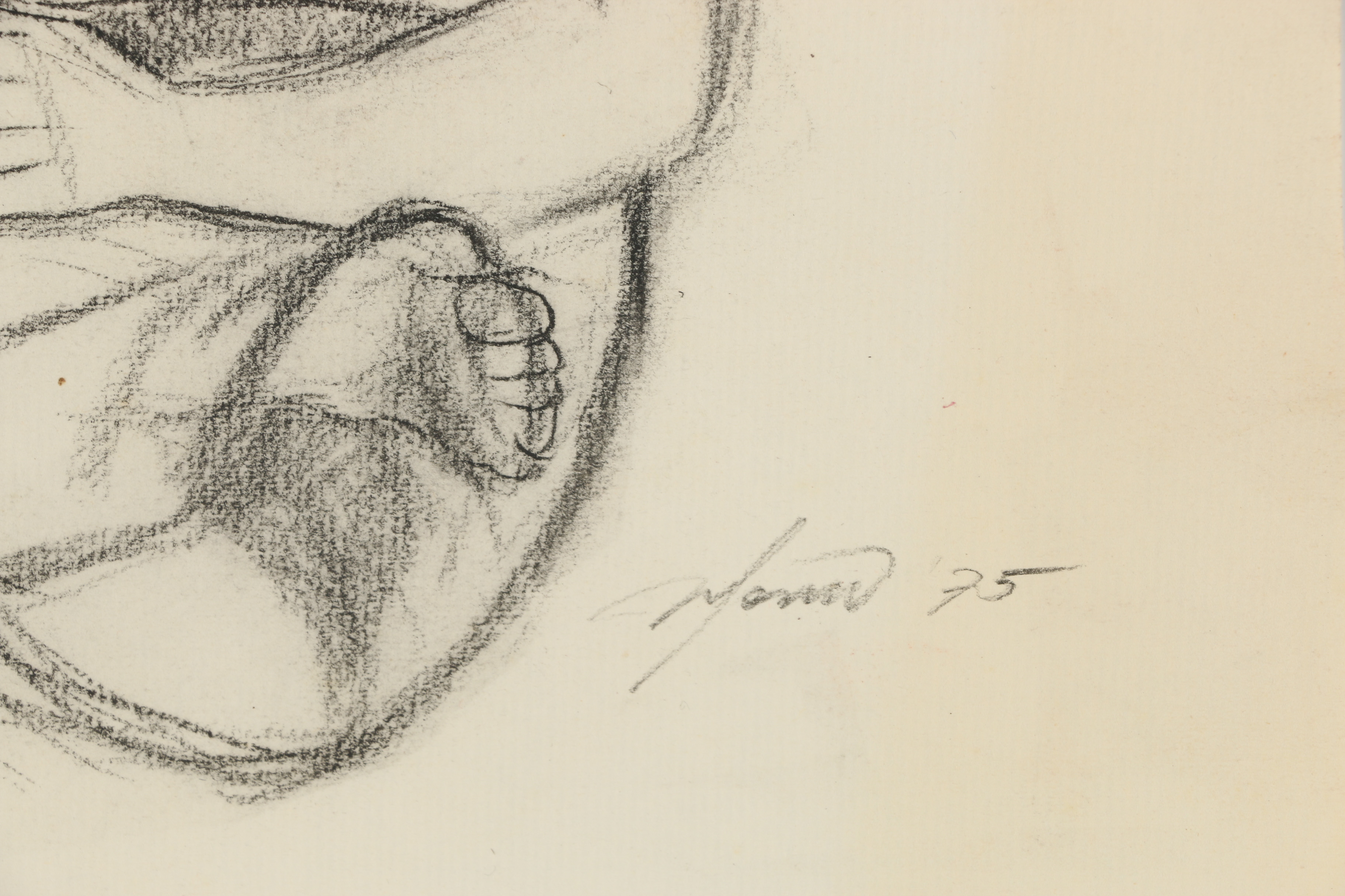 Ricardo Morin 1975 Charcoal Drawing "Lotus"