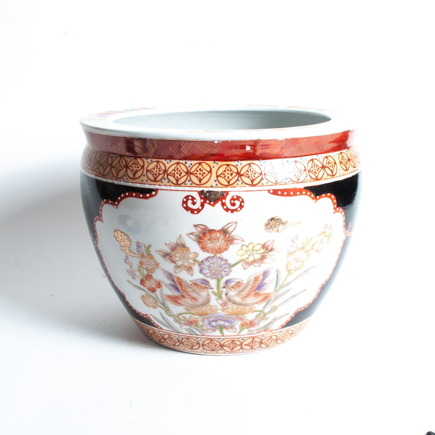 Chinese Hand Decorated Satsuma Style Fish Bowl Jardiniere