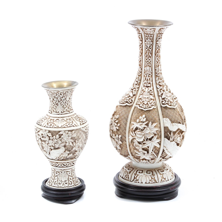 Pair of Resin Ivory Dynasty Vases