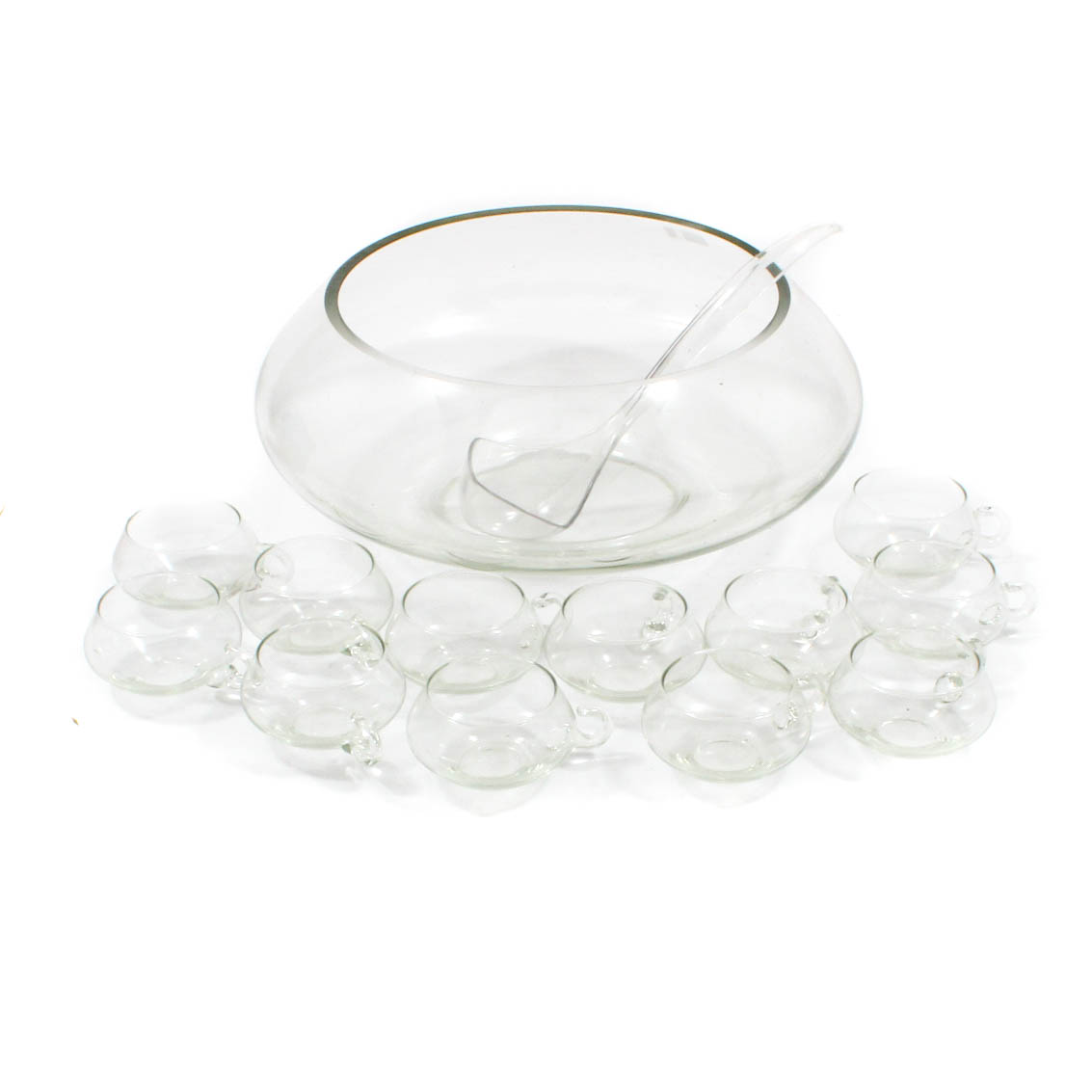 Mid Century Glass Punch Bowl with Cups