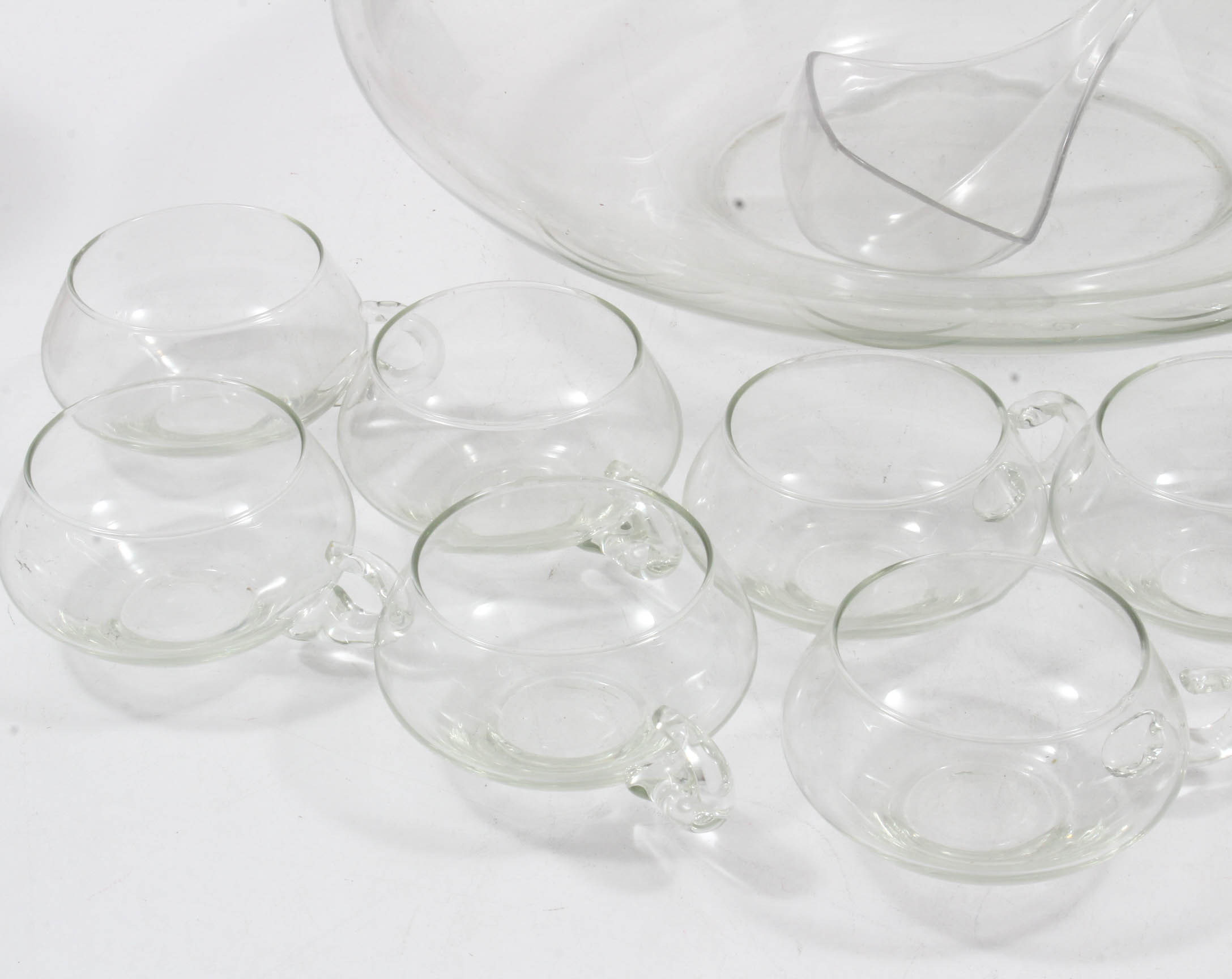 Mid Century Glass Punch Bowl with Cups
