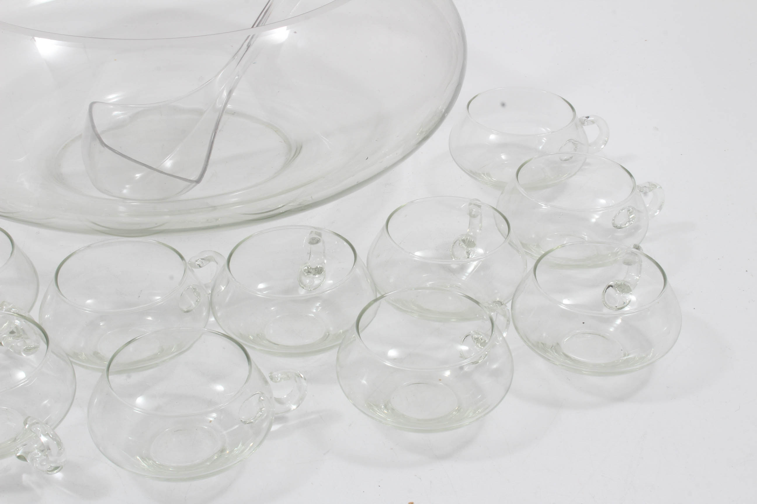 Mid Century Glass Punch Bowl with Cups