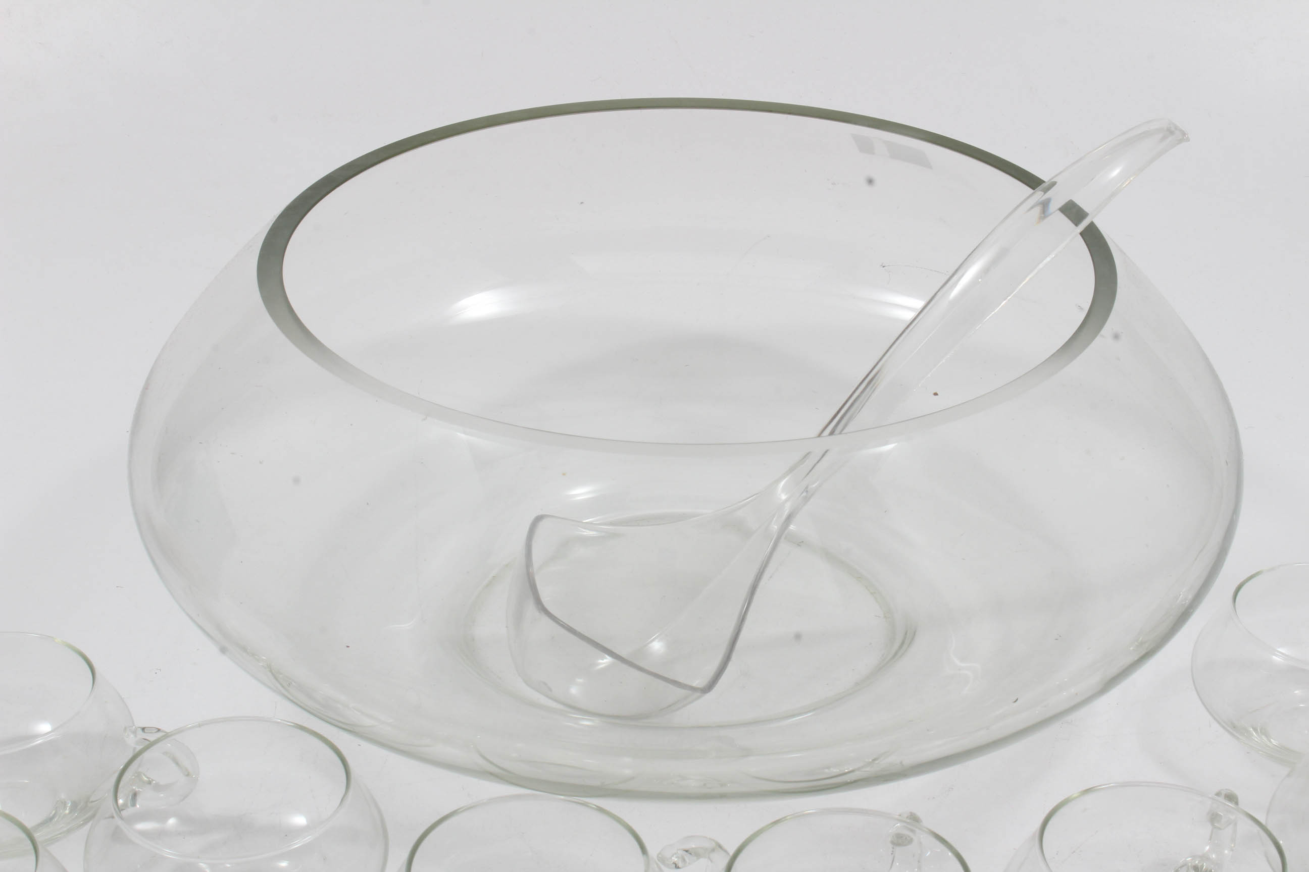 Mid Century Glass Punch Bowl with Cups