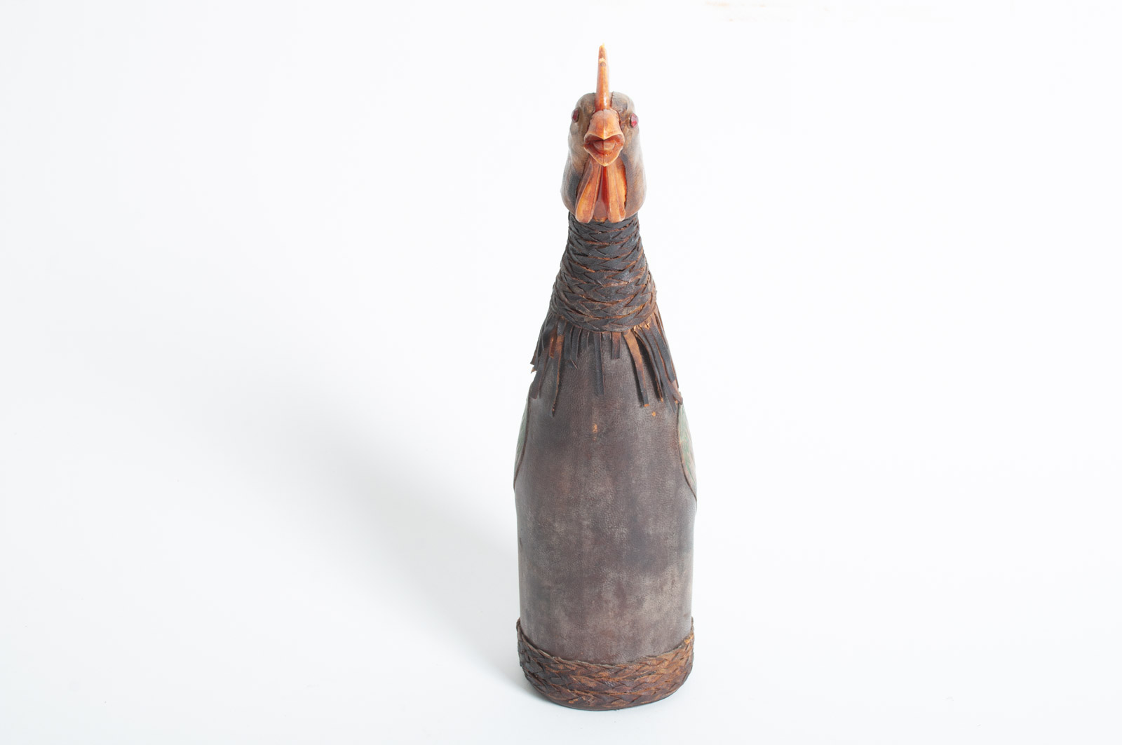 Vintage Italian Leather Covered Rooster Wine Bottle