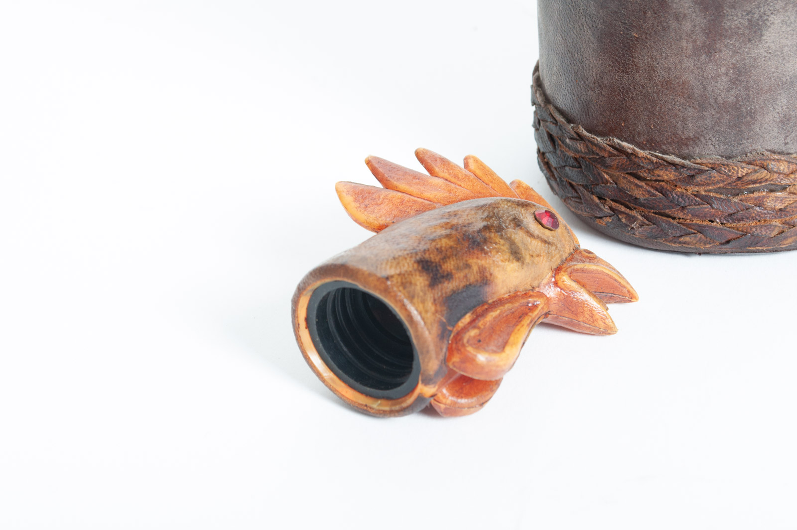 Vintage Italian Leather Covered Rooster Wine Bottle