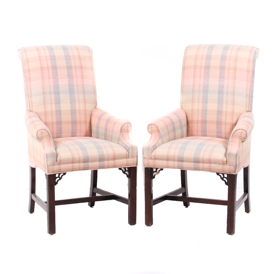 Upholstered Tall Back Arm Chairs