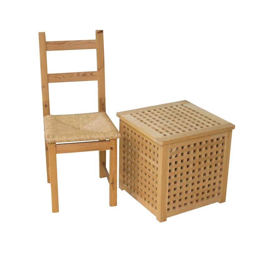 Wicker Chair and Storage Ottoman