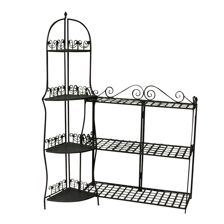 Metal and Wooden Scroll Detailed Plant Stands