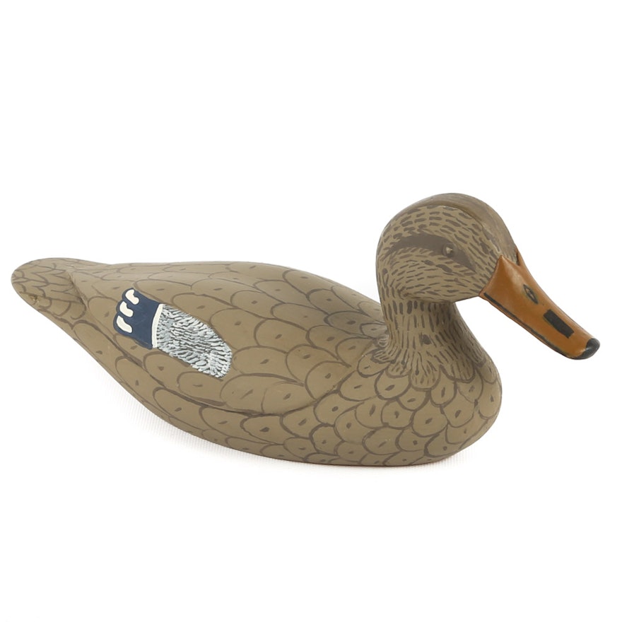 Vintage Clarence Lewis Hand-Carved Mallard Hen Decoy