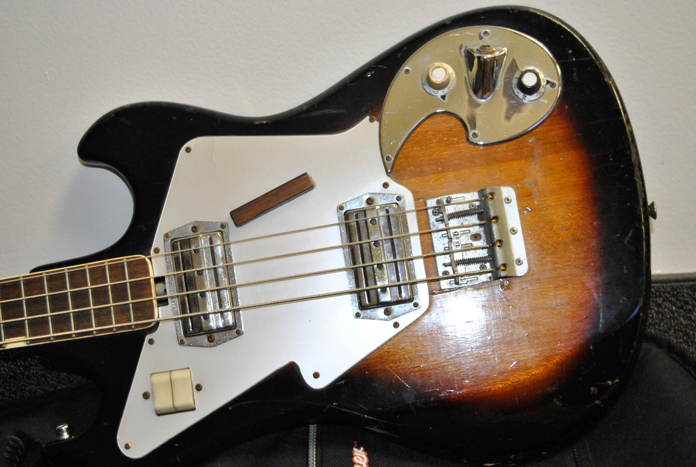 C. 1960s Teisco Electric Bass Guitar and Road Runner Gig Bag