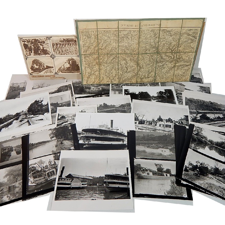 Vintage Reproduction Canal Photographs and Map