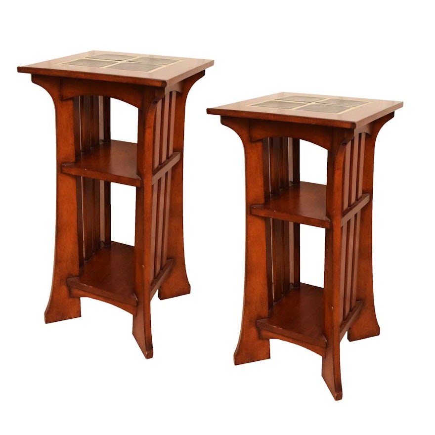 Petite Tile Top Teak Mission Style Accent Tables