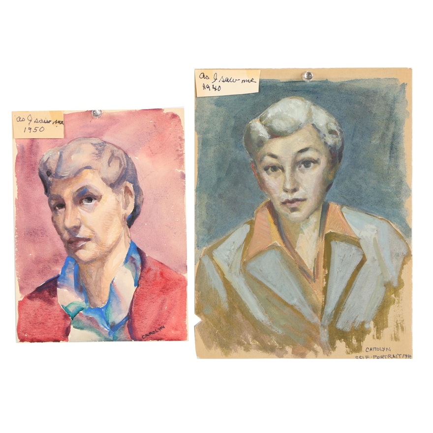 Carolyn Zimmerman Mid Century Watercolor Self Portraits "As I Saw Me"