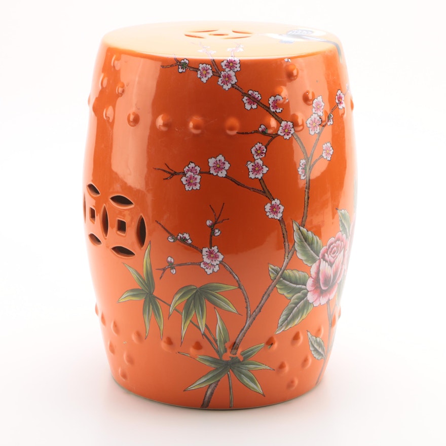 Chinese Orange Ceramic Garden Seat