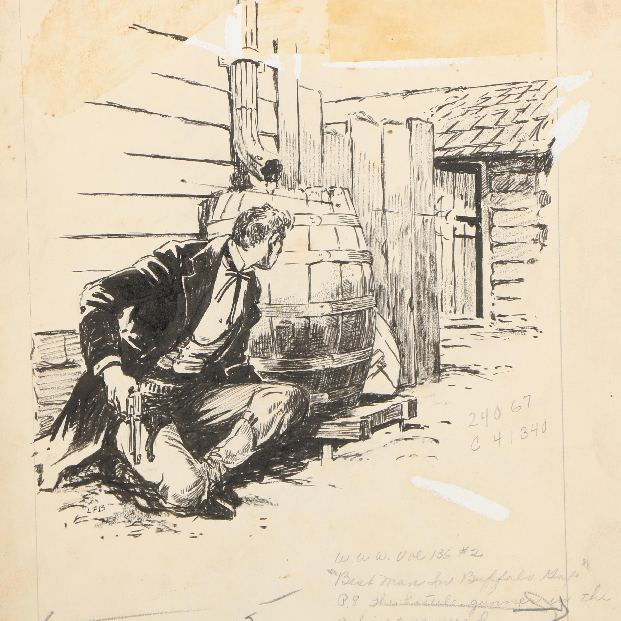 Lorence F. Bjorklund Ink Illustration for "The Best Man in Buffalo Gap"